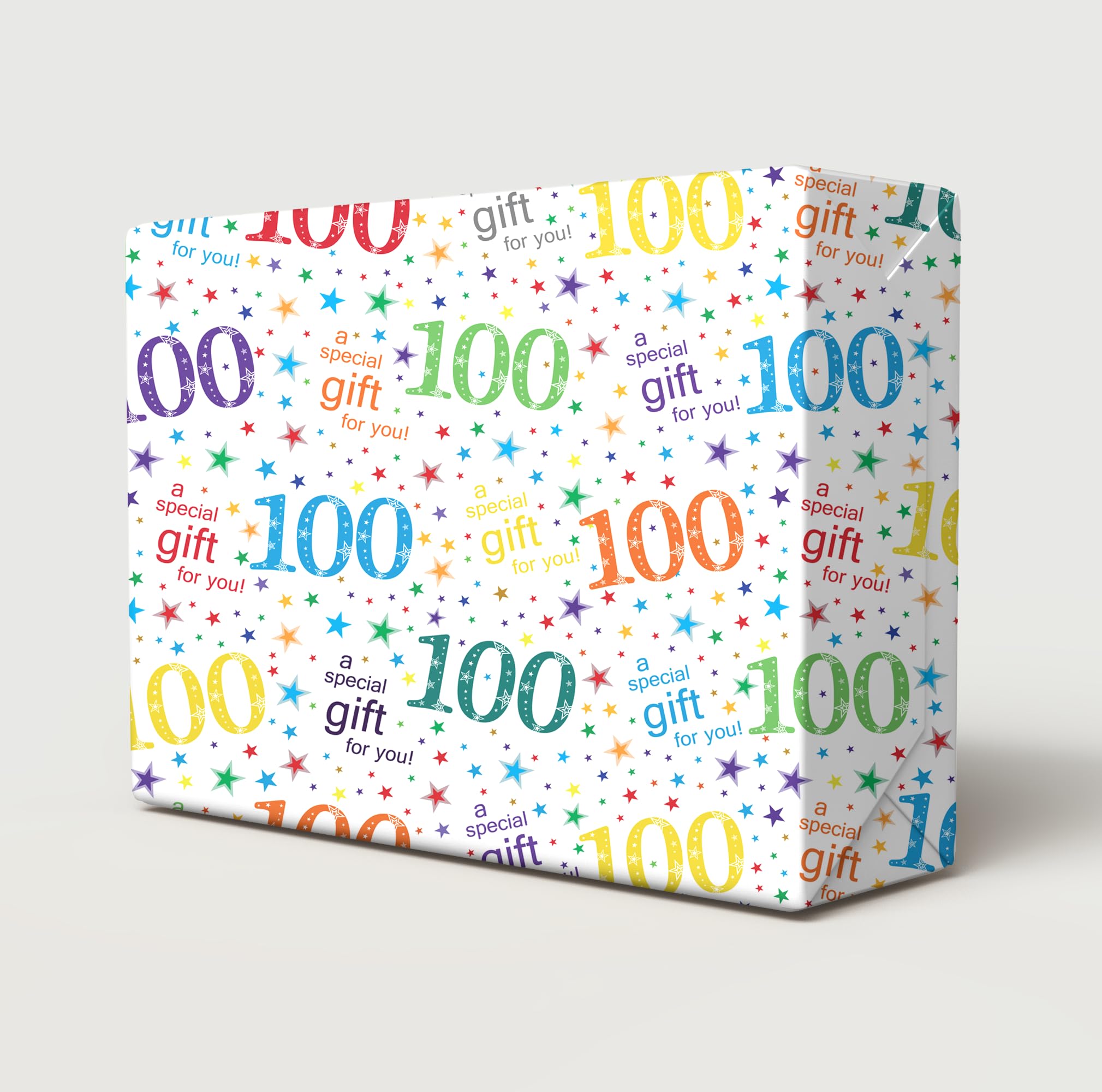 2 Sheets 2 Tags 100th Birthday White Multi Colour Wrapping Paper Age 100 Birthday Gift Wrap Paper Male/Female/Unisex White & Multi Colour (PA)