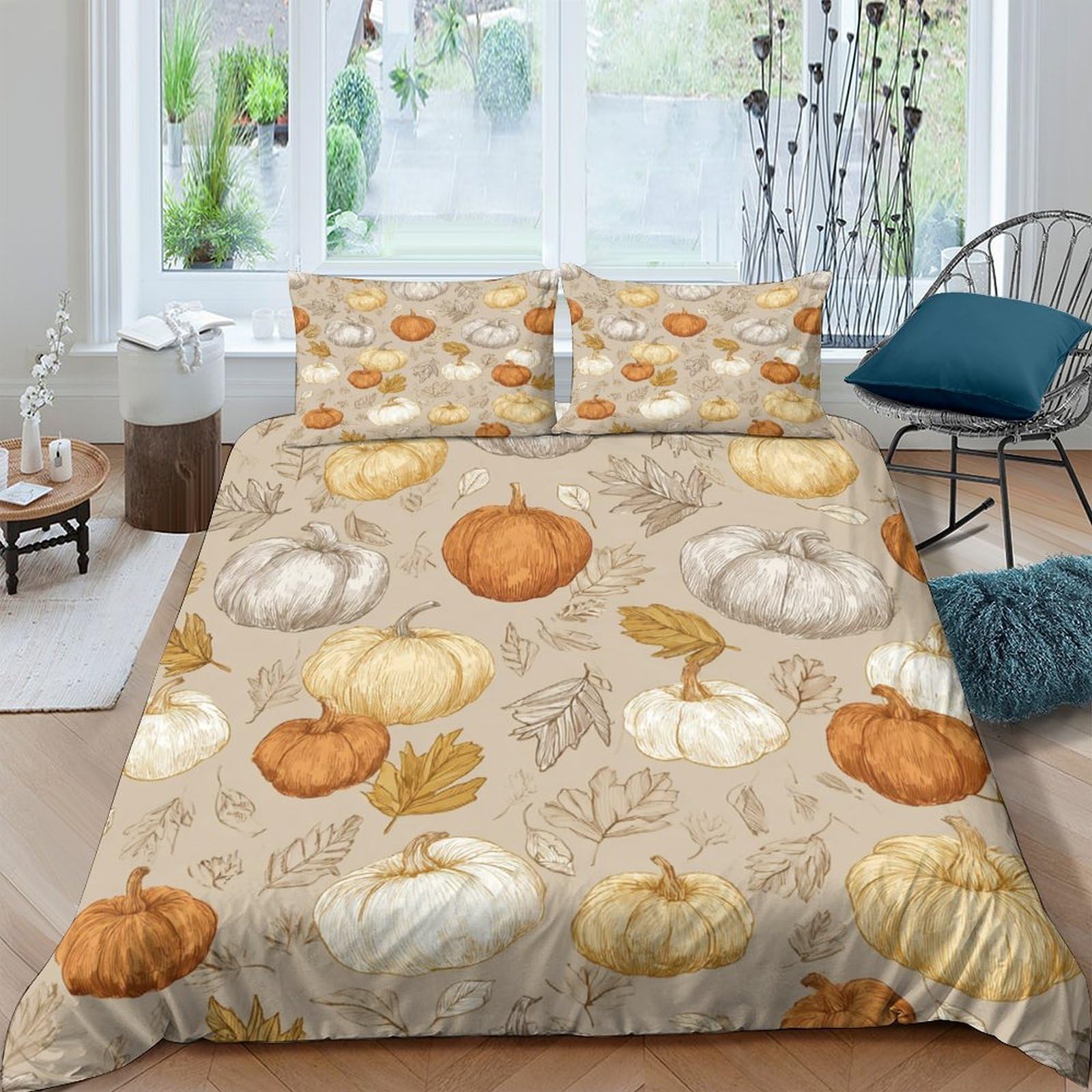 Ctjqhvkz Style-6 3D Printed Pumpkin Harvest Fitted Sheet Microfiber Soft Non Slip Autumn Leaves Mattress Cover For Bedroom Guest Room Single（135X200cm）