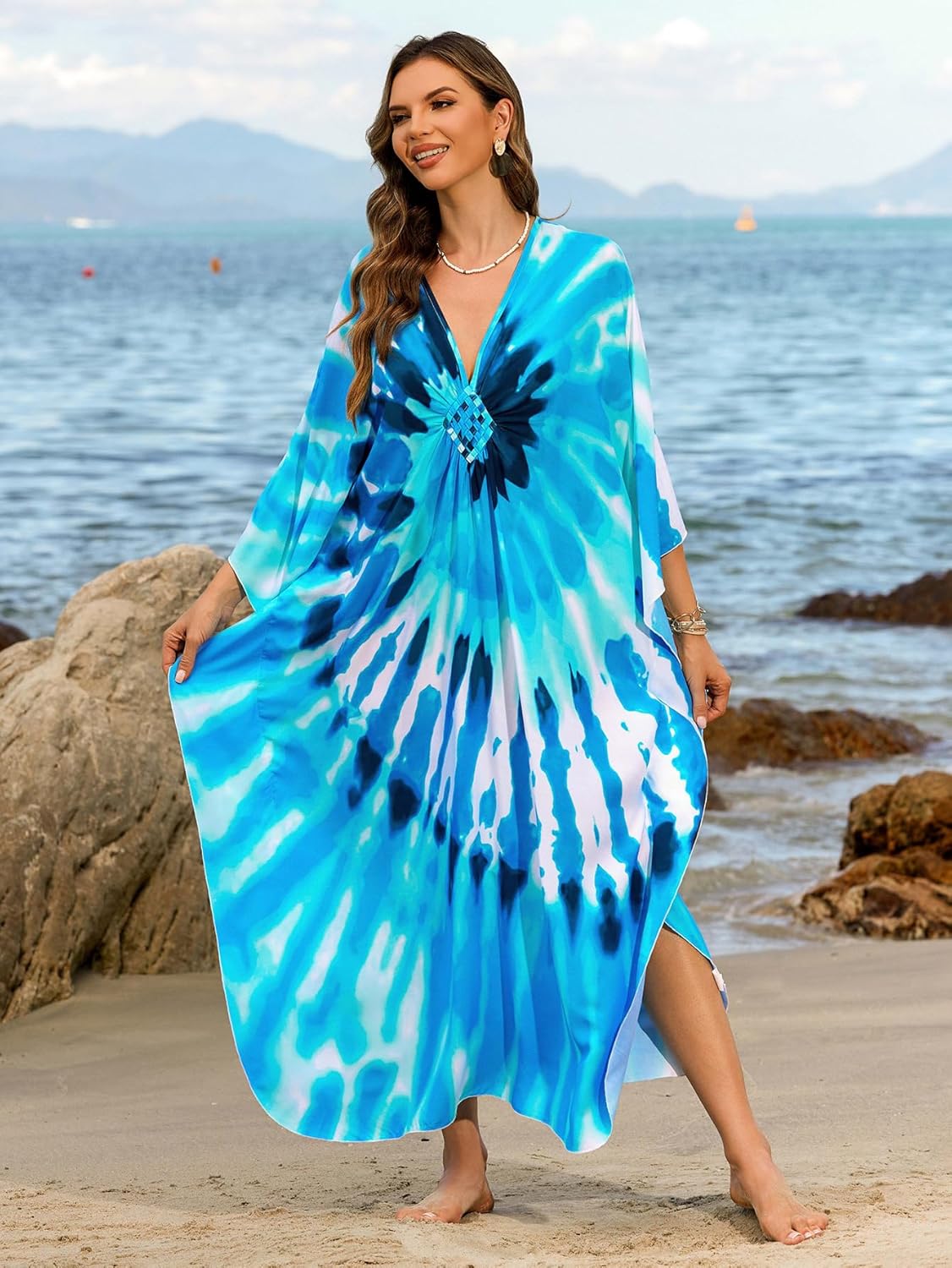 Women 2025 Summer Kaftan Dresses Plus Size Bathing Suit Cover Up Moo Moos Beach Dress for Swimwear Caftan Dress - Image 3