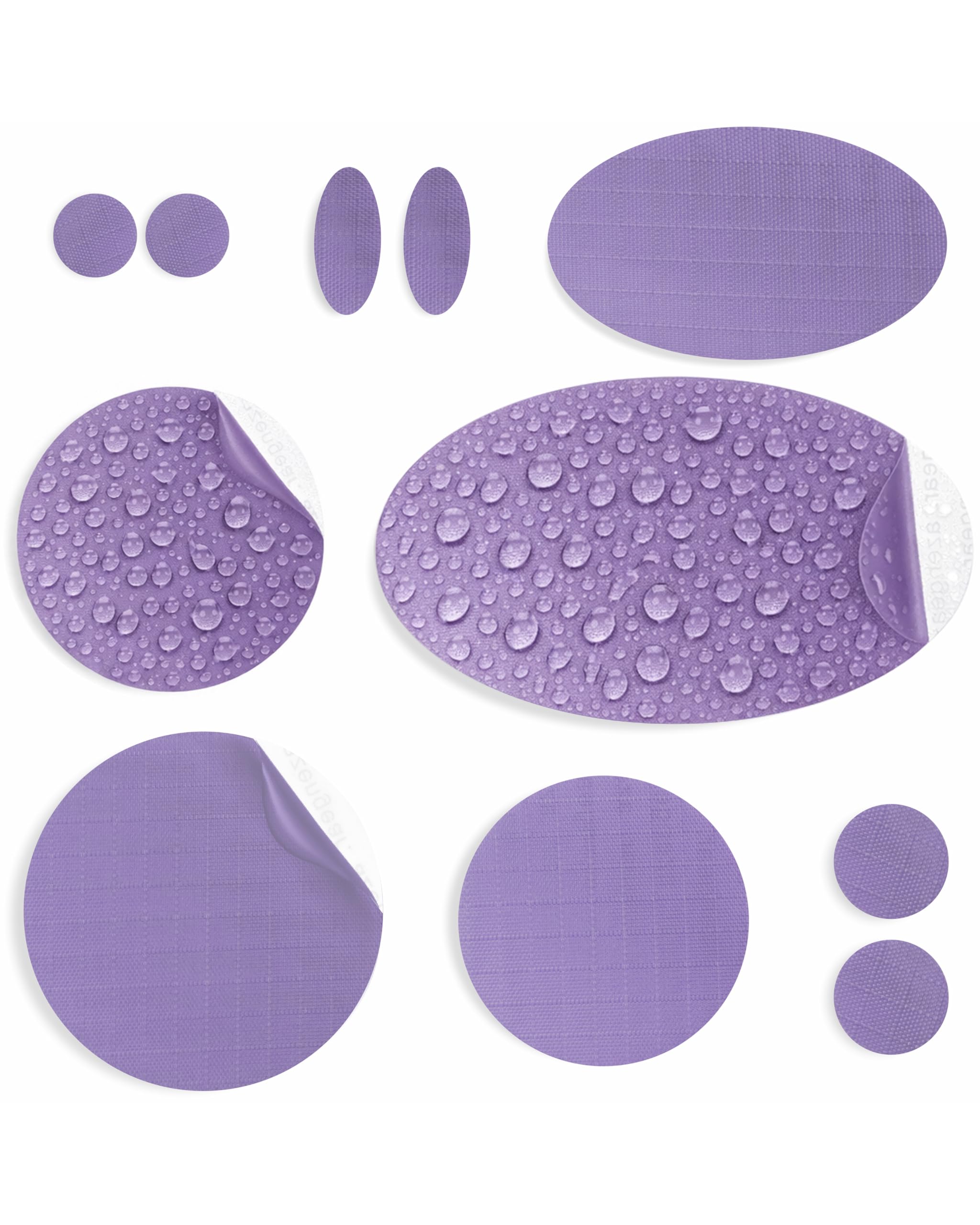 aZengear Toppe di riparazione (30+ colori) per piumini, giacche imbottite, tende, scarpe e tappezzeria, autoadesive, impermeabili, resistenti a strappi, freddo e calore (11 pezzi, lilla)