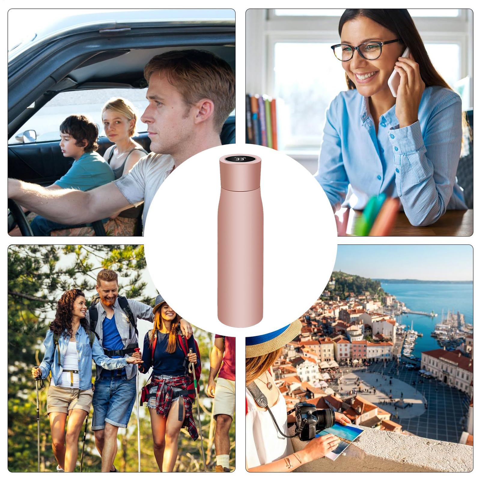 Intelligente Wasserflasche mit Erinnerung zum Trinken von Wasser | Thermobecher mit LED und intelligentem Summeralarm und Uhr, rutschfester Boden, breiter Thermobecher aus Edelstahl, für unter
