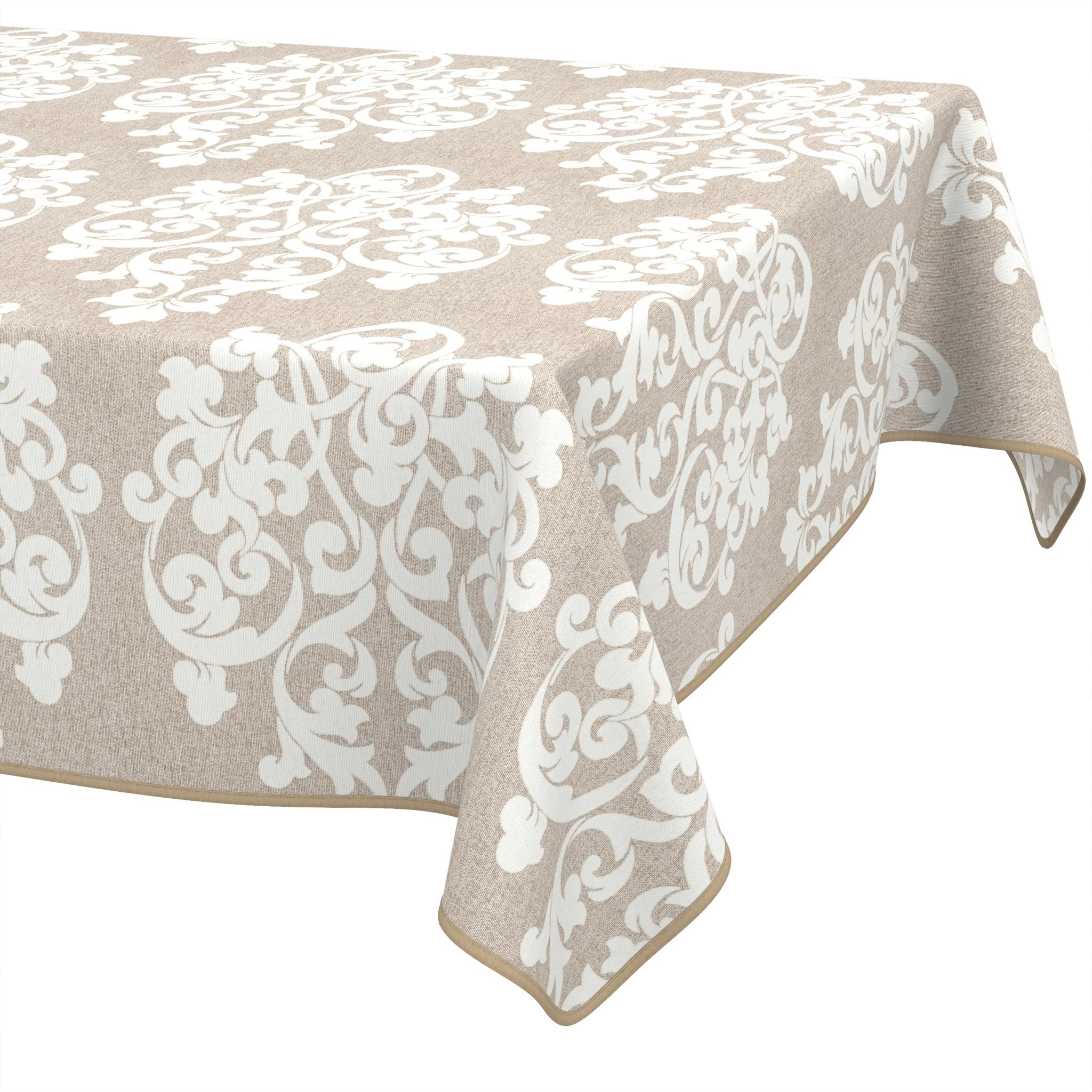 ANRO Washable Damask Rectangular Tablecloth 240 x 140 cm - Water-Repellent Indoor Outdoor Lotus Effect with Hem