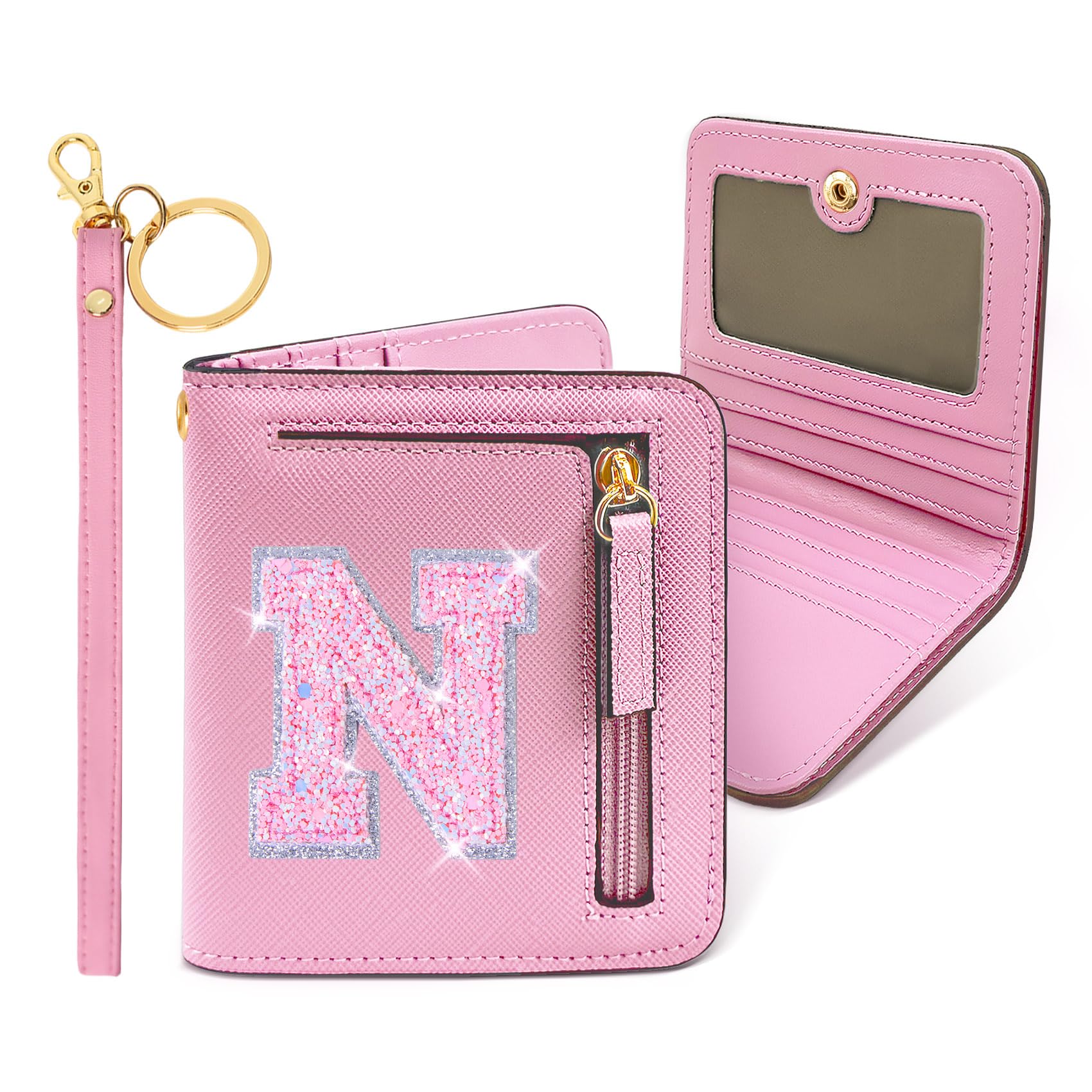 COSHAYSOO Small Wallet for Women Teenager Girl Personalized Initial Gift Preppy Letter Monogrammed Patch Mini Purse Waterproof for Travel Credit ID