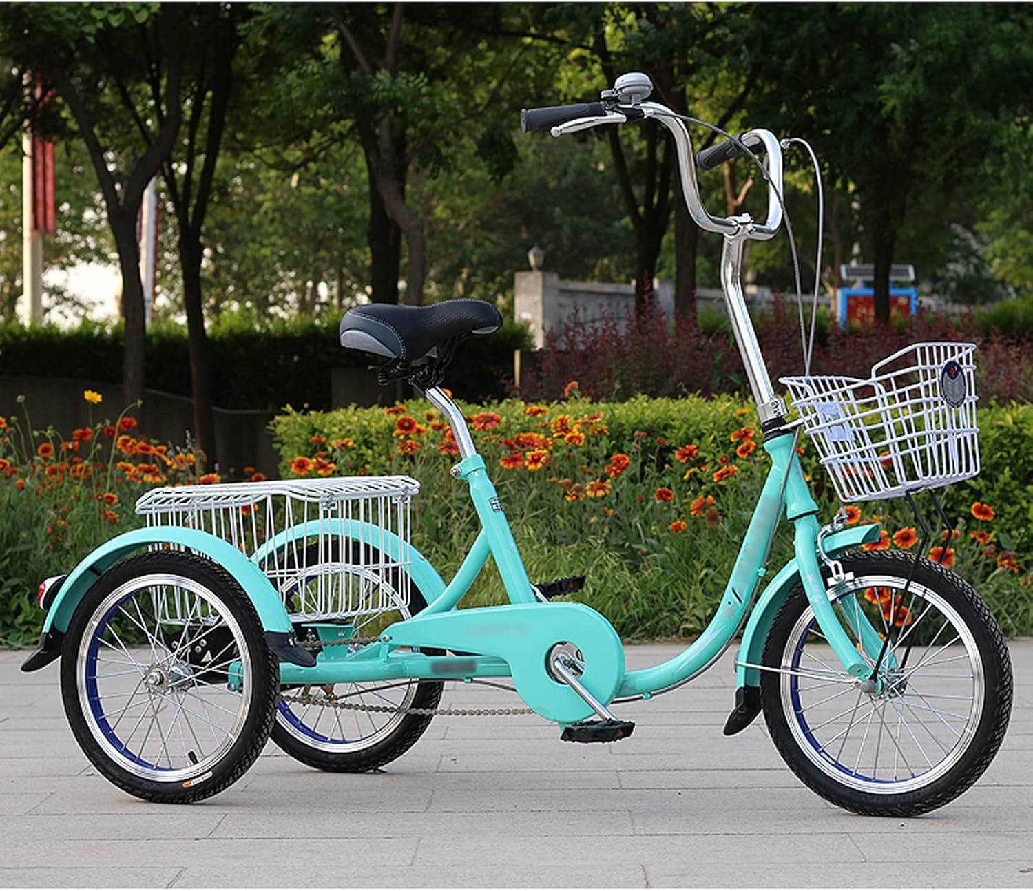 Three Wheel Bike 16inch Adult Tricycle High Carbon Steel Frame Cruiser Bike Large Capacity Storage Basket Comfort Bicycles Bike for Recreation Shopping Cycling Pedalling