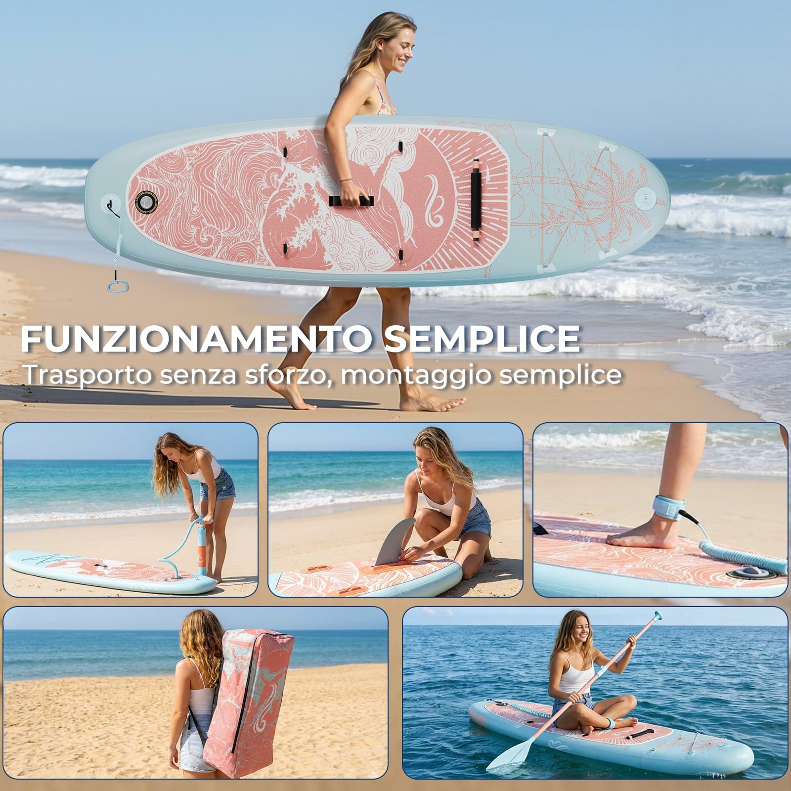 Devoko Tavola SUP Gonfiabile 330cm | Sup 2-in-1 con Sedile Kayak & Accessori, 130kg Max - Ideale per Surf, Pesca, Yoga
