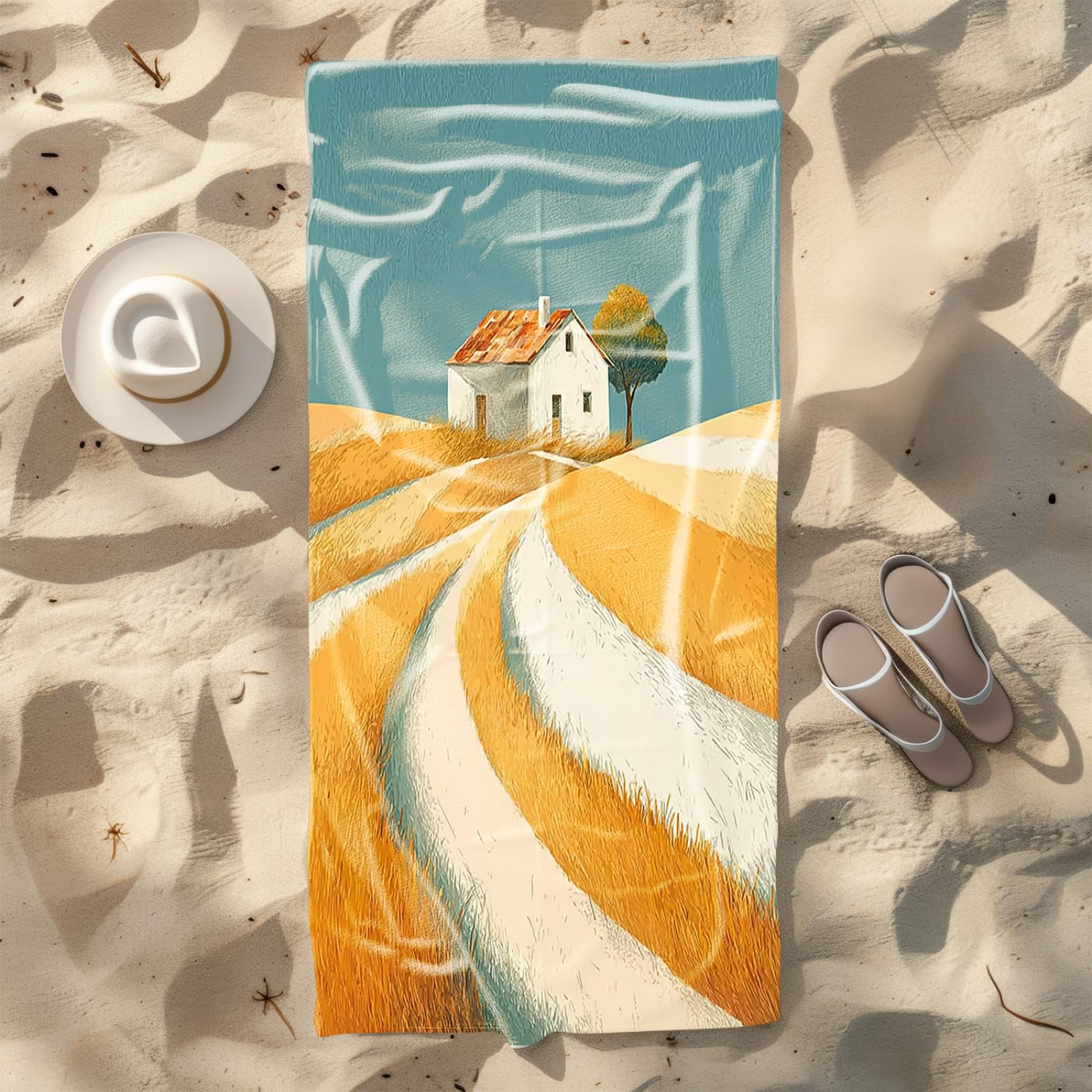Genérico Toalla Playa 90X180 Casa del Campo Amarillo Grande Toallas de Playa Microfibra Ligera Secado Rápido Sin Arena para Mujer Hombre Viajes Vacaciones Natación Camping