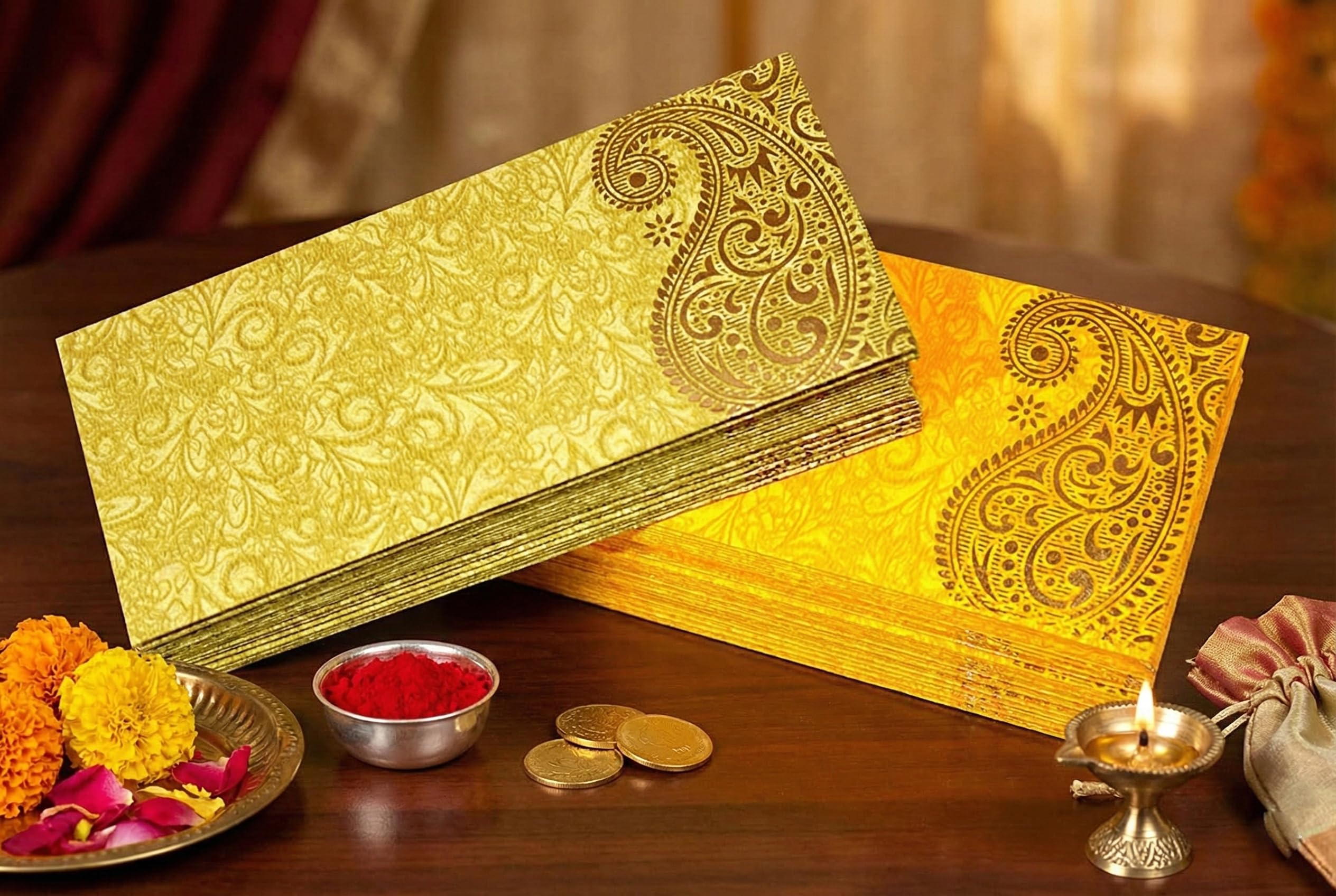 eSplanade Money Gift Envelopes Lifafa - Multi Color Pack of 50 Premium Designer Envelopes (Orange, Yellow)