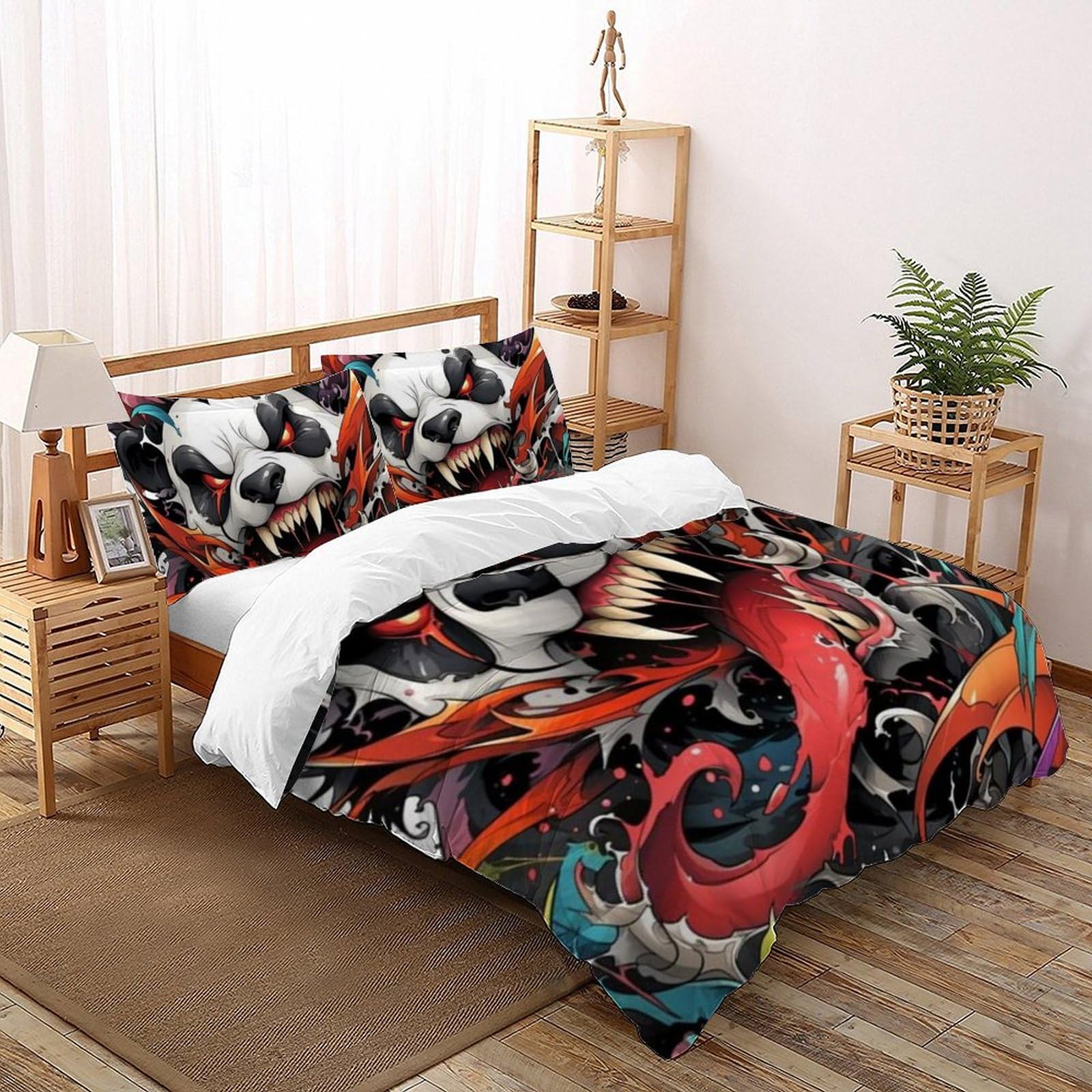 Taies d'oreiller et housse de couette panda imprimé 3D relief pour lit King