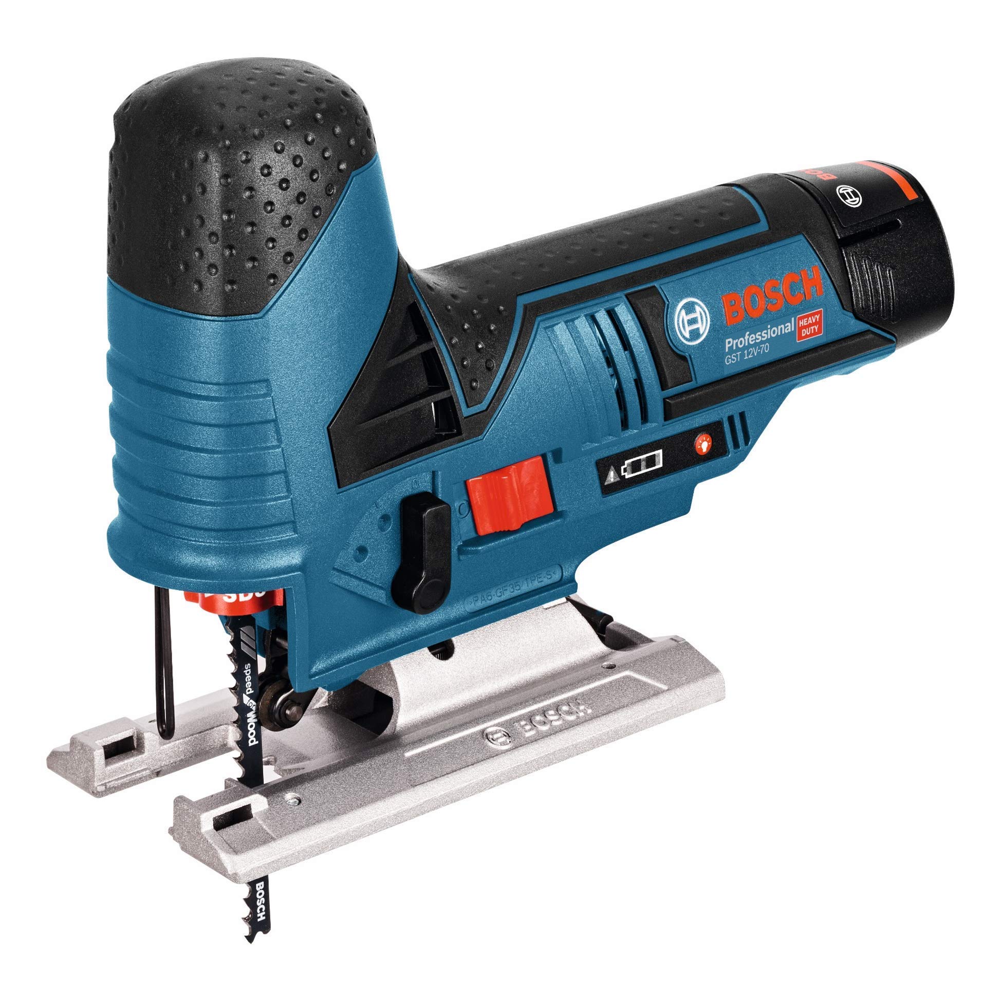 Bosch Professional 12V System Seghetto altern. a batt. GST 12V-70 (prof.taglio in legno: 70mm, 2 batt. 3.0Ah,caricabatt. GAL 1230 CV,2 lame,prot. antischegge,pattino,kit aspir.,inserto L-BOXX,L-BOXX)