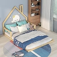 Vista 11 de Harper & Bright Designs Cama de piso de casa tamaño individual para niños con cabecero, listones de madera, no necesita somier, natural