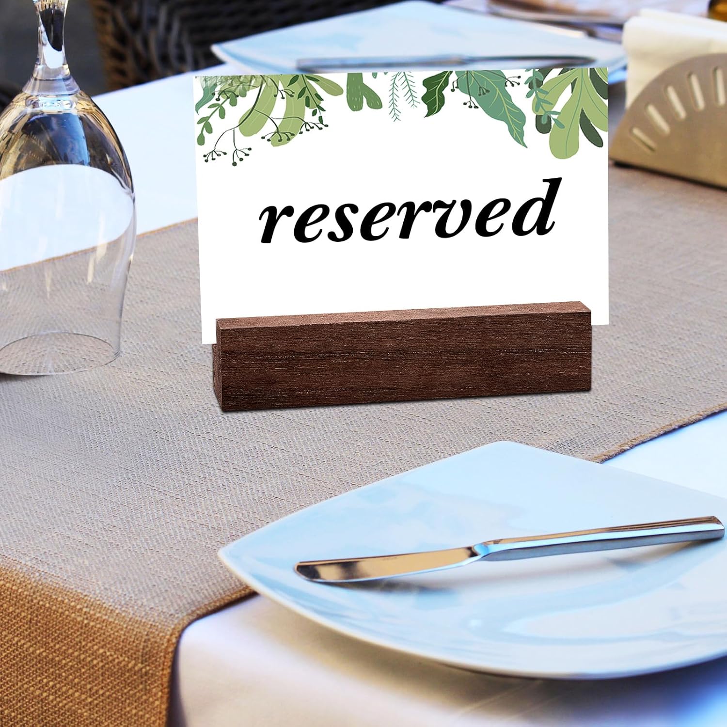 Blosssound 24 Pcs Brown Wood Place Card Holders Wooden Table Number Holder Stands Name Card for Wedding Party Events Exhibition Decor Office Restaurant Business (4.61 x 1.1 x 1 Inches)
