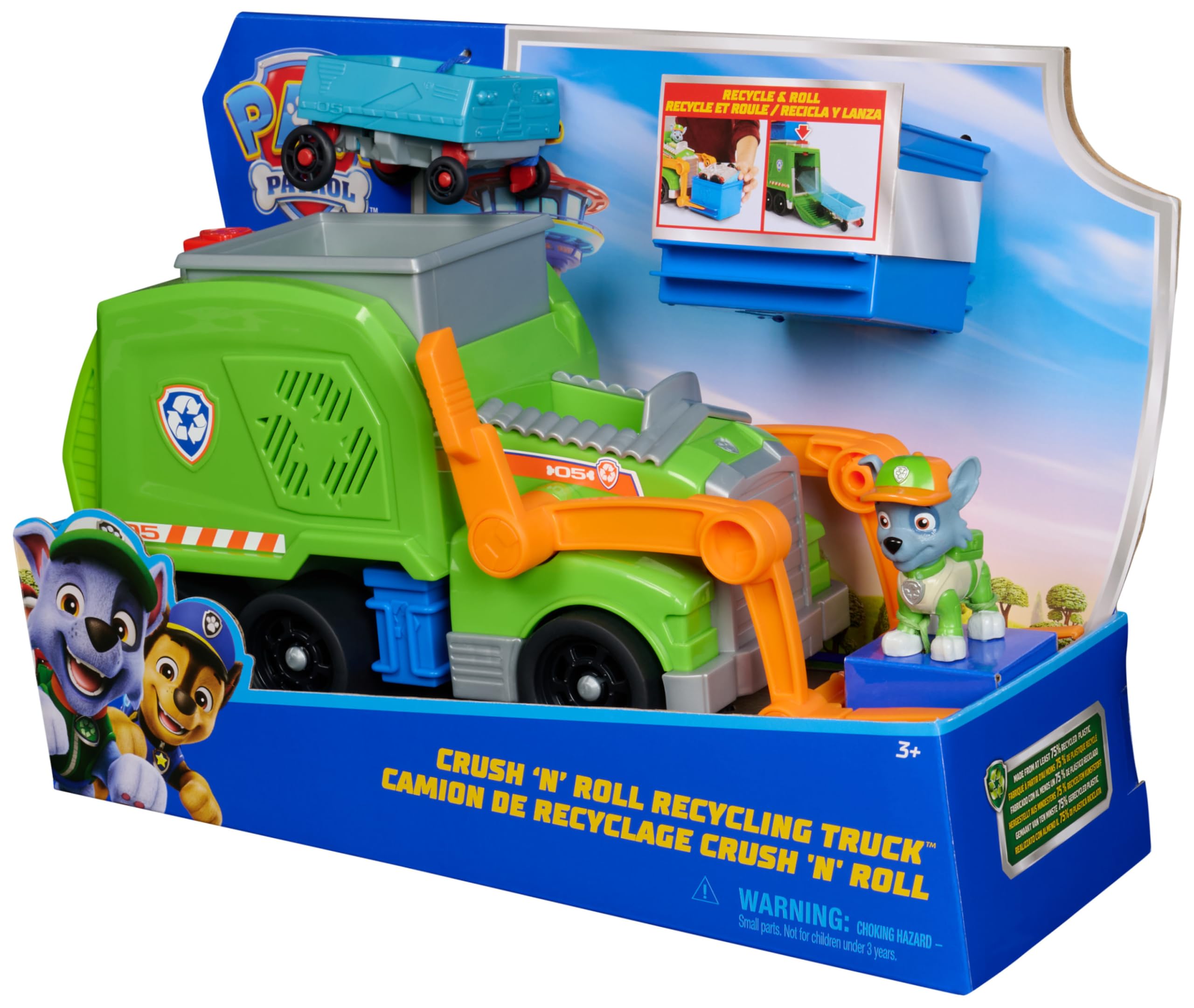 Paw Patrol Patrulla Canina - CAMIÓN DE Reciclaje Y Figura Rocky + Accesorios - Patrulla Canina Juguetes - Regalo Niño 3 años + - 6071248 - Juguetes Niños 3 años +