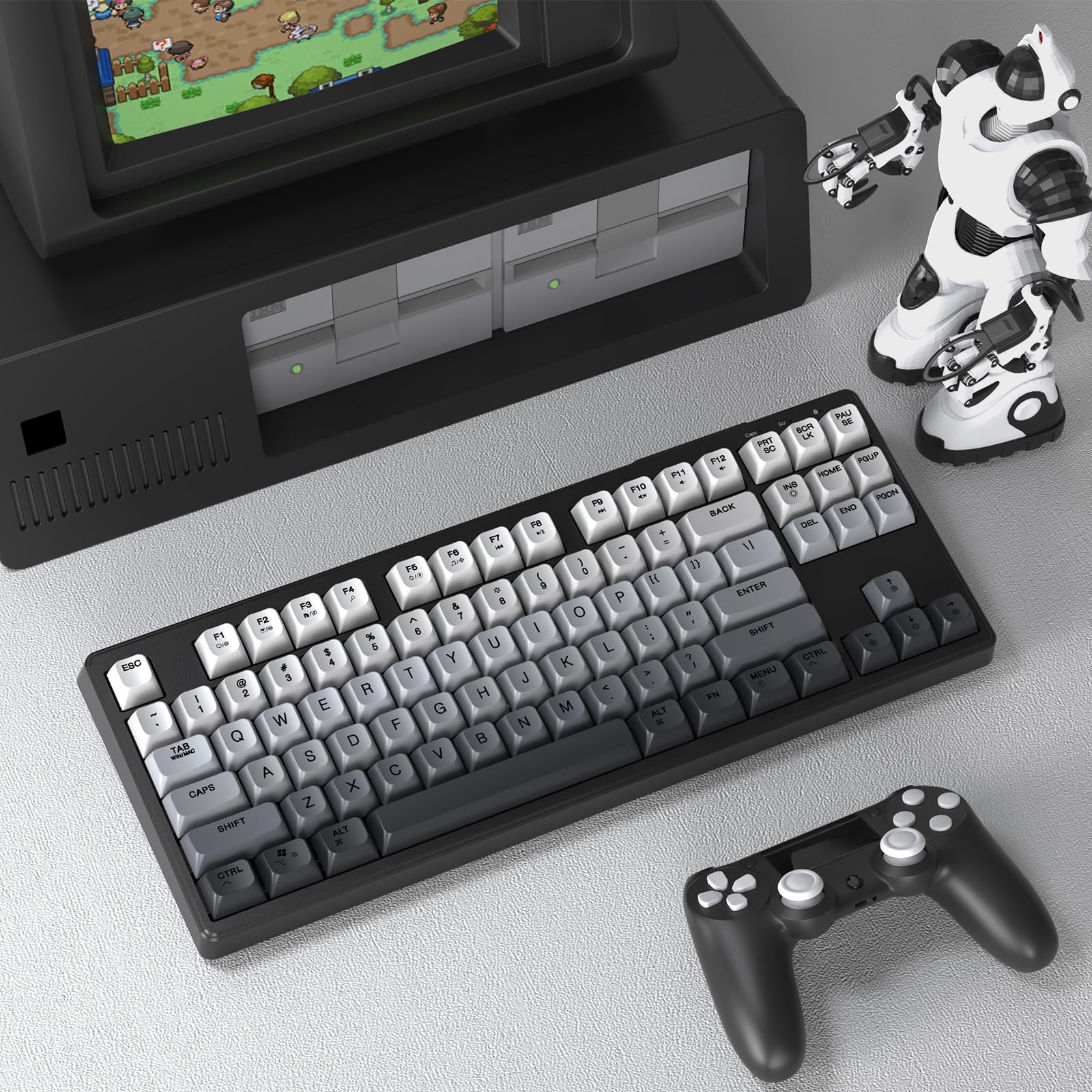 ATTACK SHARK X FREEWOLF M87 80% Bezprzewodowa Klawiatura Do Gier, TKL RGB SA Klawiatura PBT Bluetooth /2,4 GHz Podwójny Tryb, Bateria 4000 mAH do Komputerów Mac/Win - Czarny Gradient