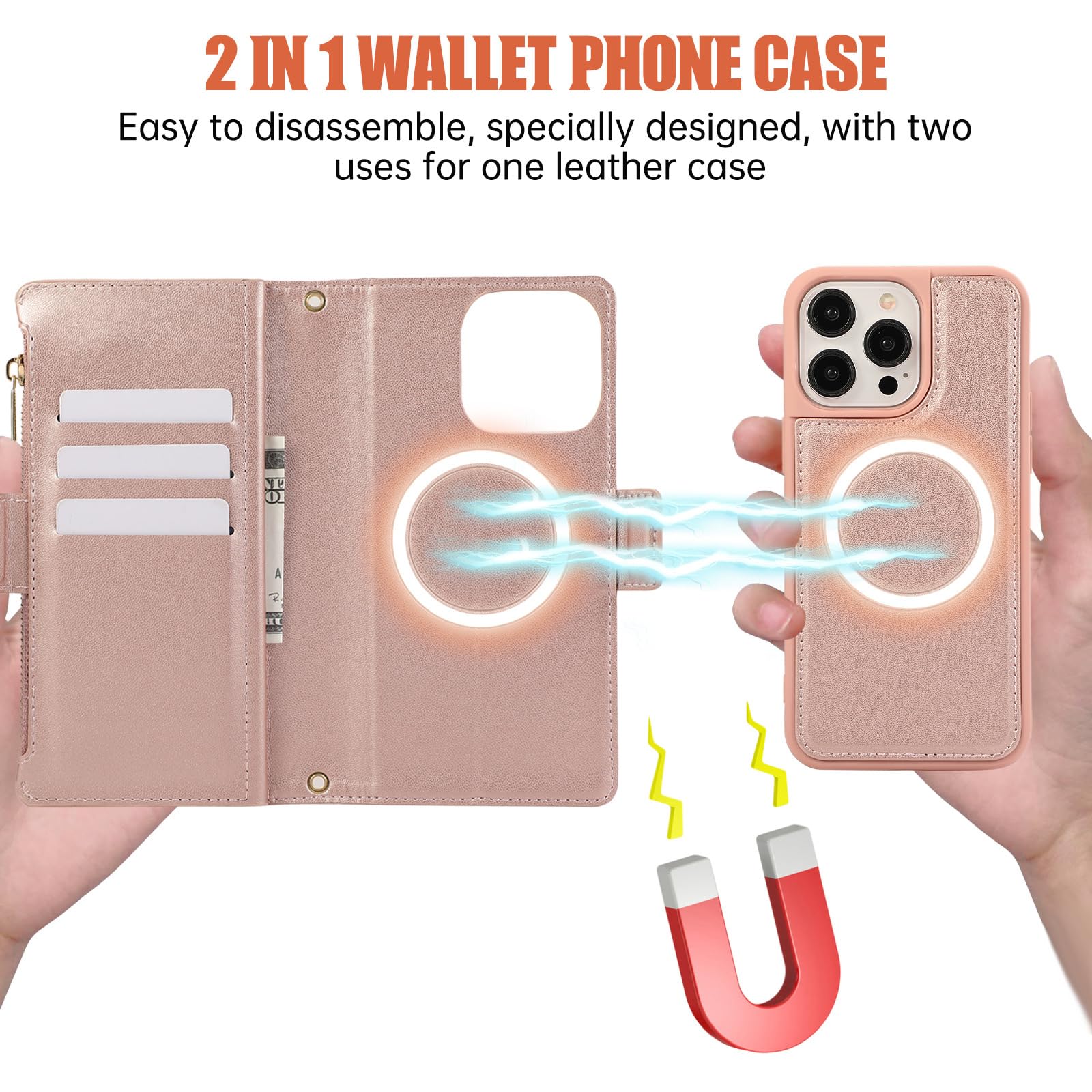 Hülle Für iPhone 16 Pro Max/16 Pro/16 Plus/16, Abnehmbare Leder Schutzhülle Brieftasche Magnetisches Handschlaufe Schultergurt Handytasche,Braun,16 Plus