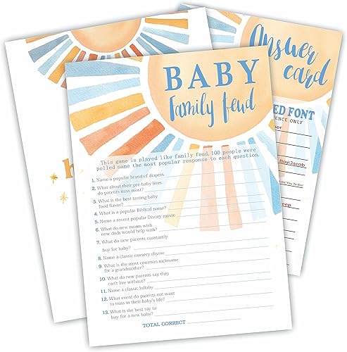 Baby Family Feud - Juego de juego retro para baby shower, 30 tarjetas de juego + 1 tarjeta de respuesta, kit de juego para baby shower, revelación