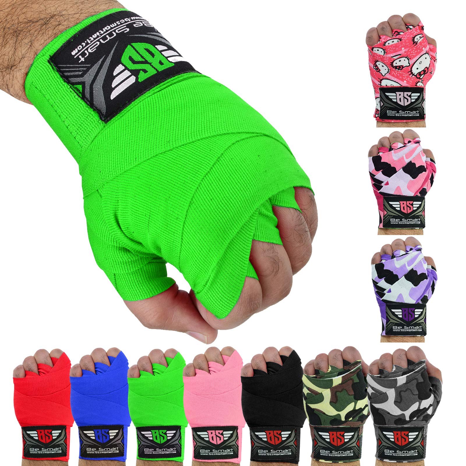 Hand Wraps Bandages Fist Boxing Inner Gloves Mitts MMA Cotton Pair (Green, 2.5M)