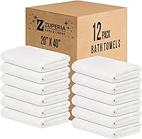 Zuperia 12 Pack White Bath Towels Bulk 20x40 Inches - 100% Cotton Quick Dry Ultra Soft Absorbent for Commercial Use