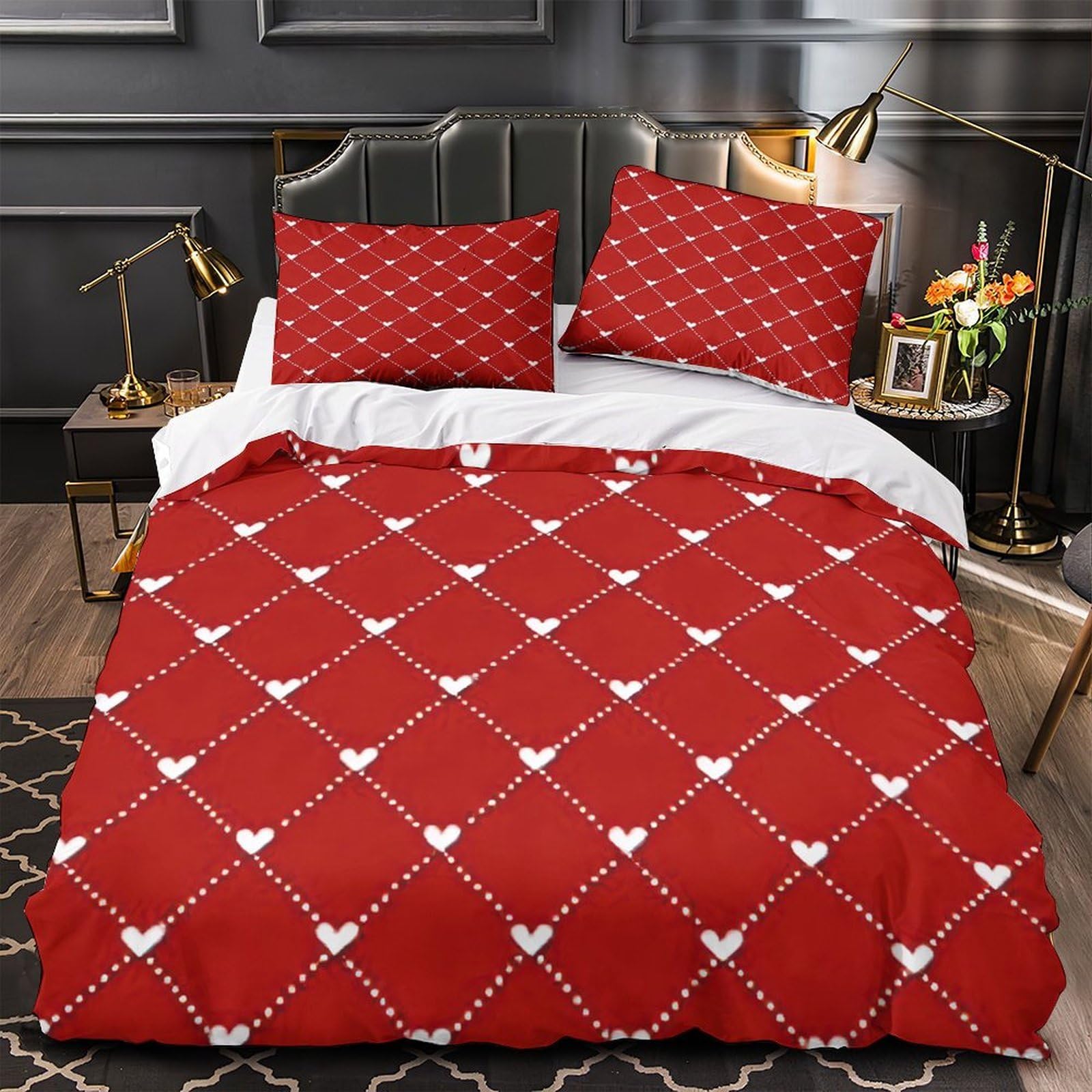 Housse de couette cœur imprimé 3D microfibre single 135x200 cm avec fermeture éclair