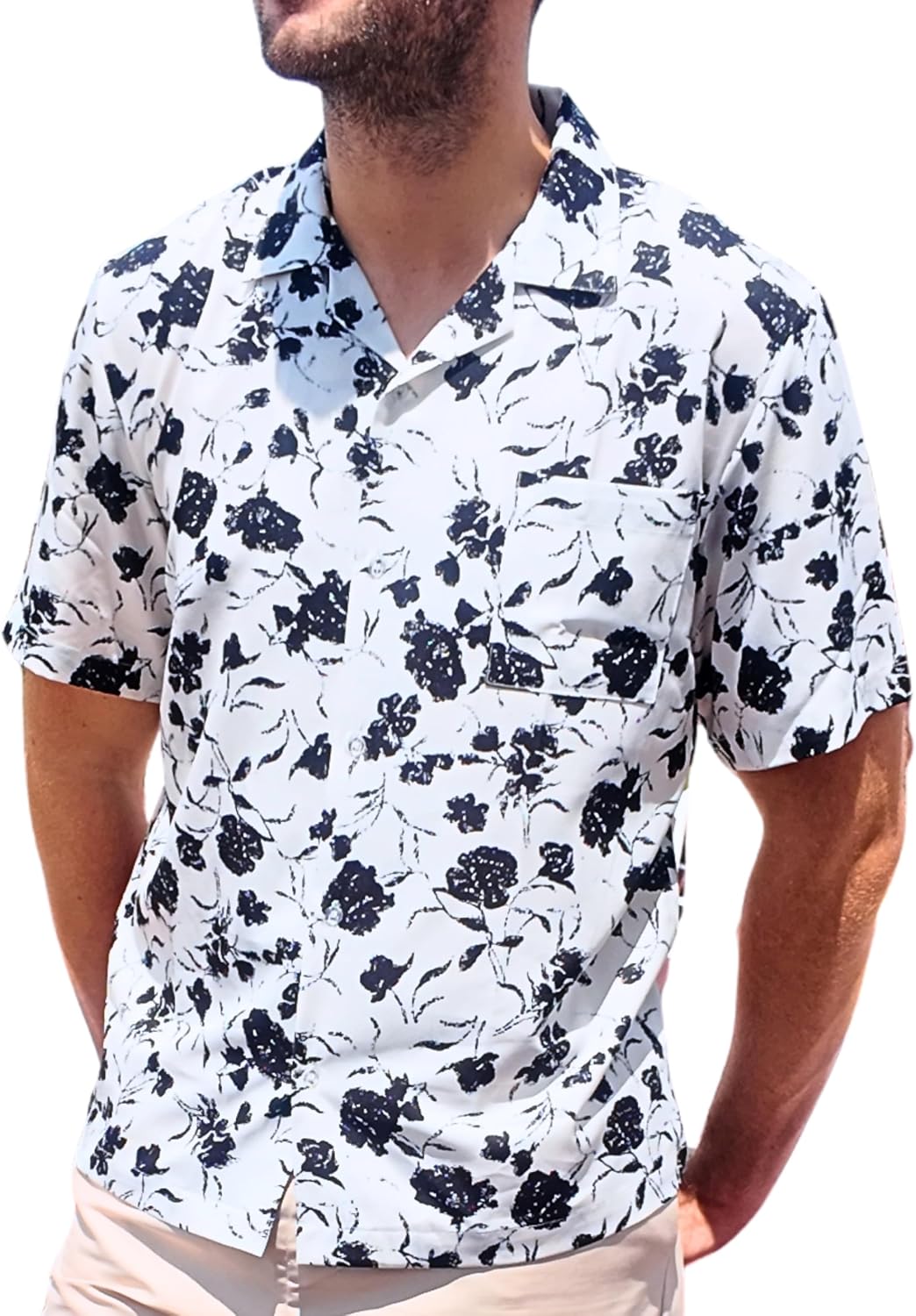 Men's Hawaiian Floral Aloha Shirt with Pocket Summer Vacation Beach Shirts