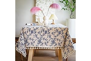 YUURAINVUVU French Vintage Blue Rose Floral Cotton Linen Shabby Chic Tablecloth