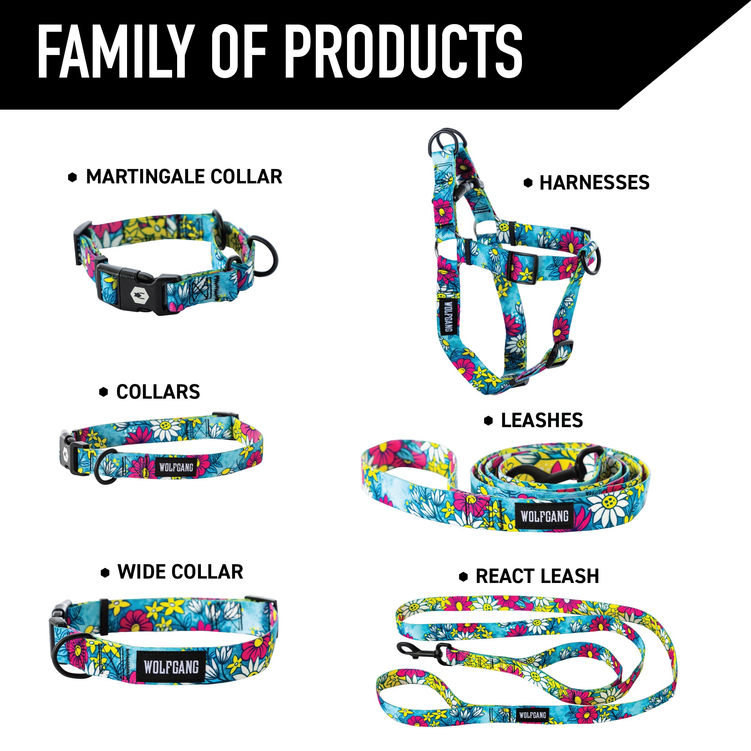 Wolfgang - Arnés Ajustable para Perro, Resistente y Probado a más de 800 Libras, para Caminar y Entrenar, Estampado LazyDaisy, Talla M