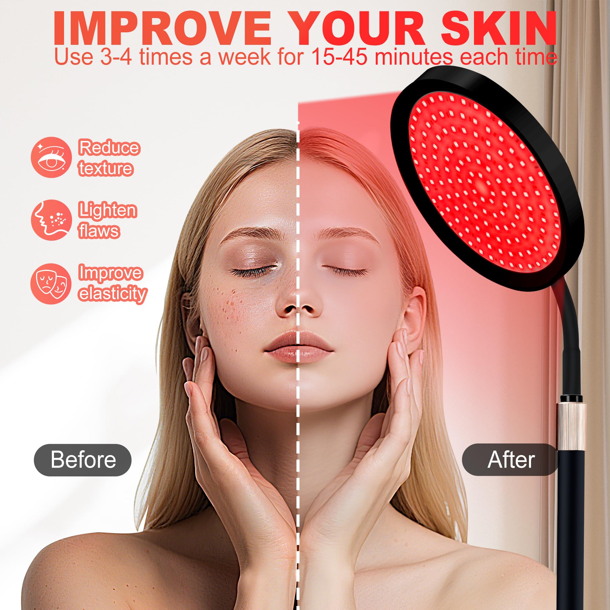 Red Light Therapy for Body, Red Infrared Light Therapy Lamp with Stand, 660nm and 850nm Near Infrared Redlight Therapy, LED Red Light Therapy Device for Face and Full Body(140 Beads)-Black