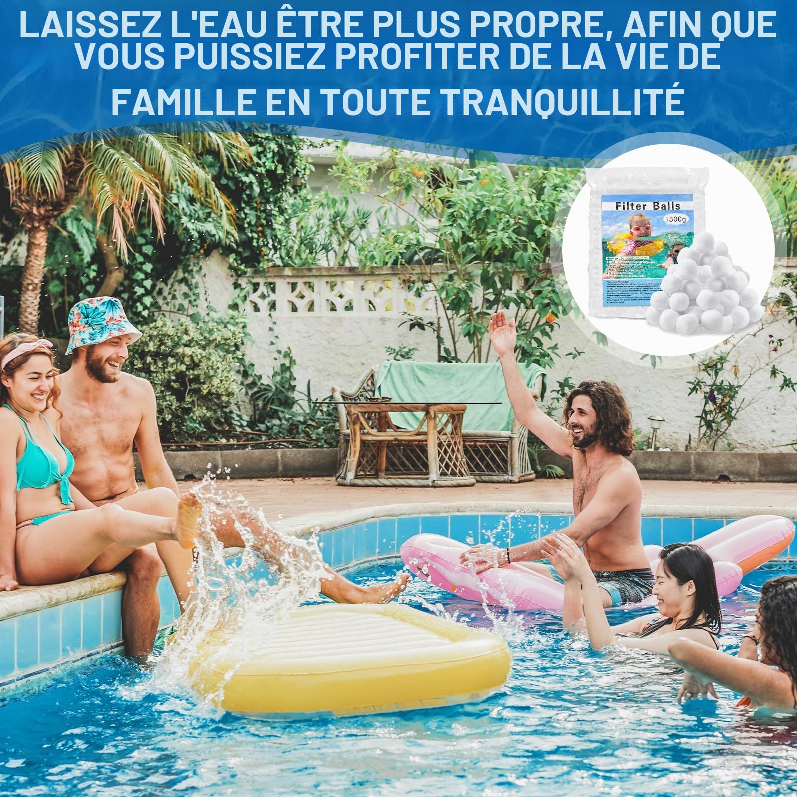 MOYKSRR Balles Filtrantes 1500g, Boules de Filtre de Piscine, Réutilisable Pool Filter Balls, Balles de Filtration pour remplace 53kg de Sable de Filtration pour Filtres à Sable, Filtration d'eau