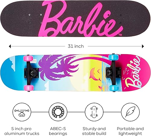 Miniatura 2 de Sakar Barbie - Patineta con cinta de agarre gráfico impresa Ideal para niños y adolescentes Cruiser patineta con rodamientos ABEC 5 cubierta