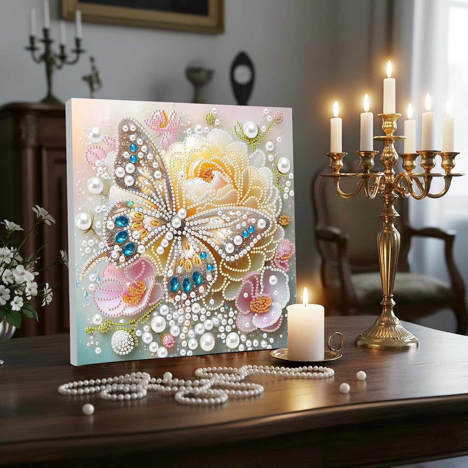 Sulunmo with Frame Diamond Art Kits for Adults,5D Full Special Shaped Pearl Drill Diamond Painting Kits for Beginners,DIY Diamond Dots Paintings Picture Arts Craft (Butterfly Flower) 25 * 25cm