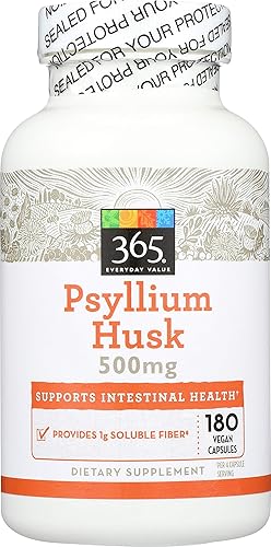 365 Everyday Value, cáscaras de psyllium 500 mg, 180 unidades (el embalaje puede variar)