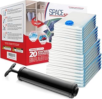 Spacesaver Space Bags Vacuum Storage Bags (Variety 20 Pack) Save 80% on Clothes Storage Space - Vacuum Seal Bags for Clothing, Comforters, etc - Compression Seal for Closet Storage. Pump for Travel