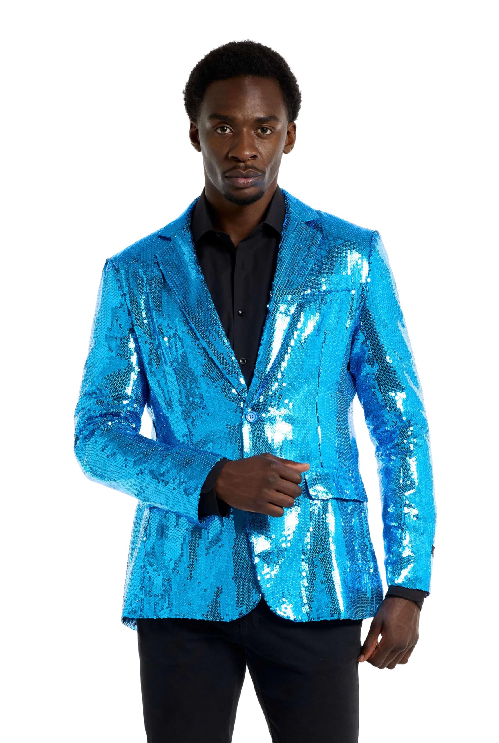 Suitmeister Blaues Party-Blazer für Herren - Glänzende Pailletten-Anzugjacke, Blau SHINY BLAU