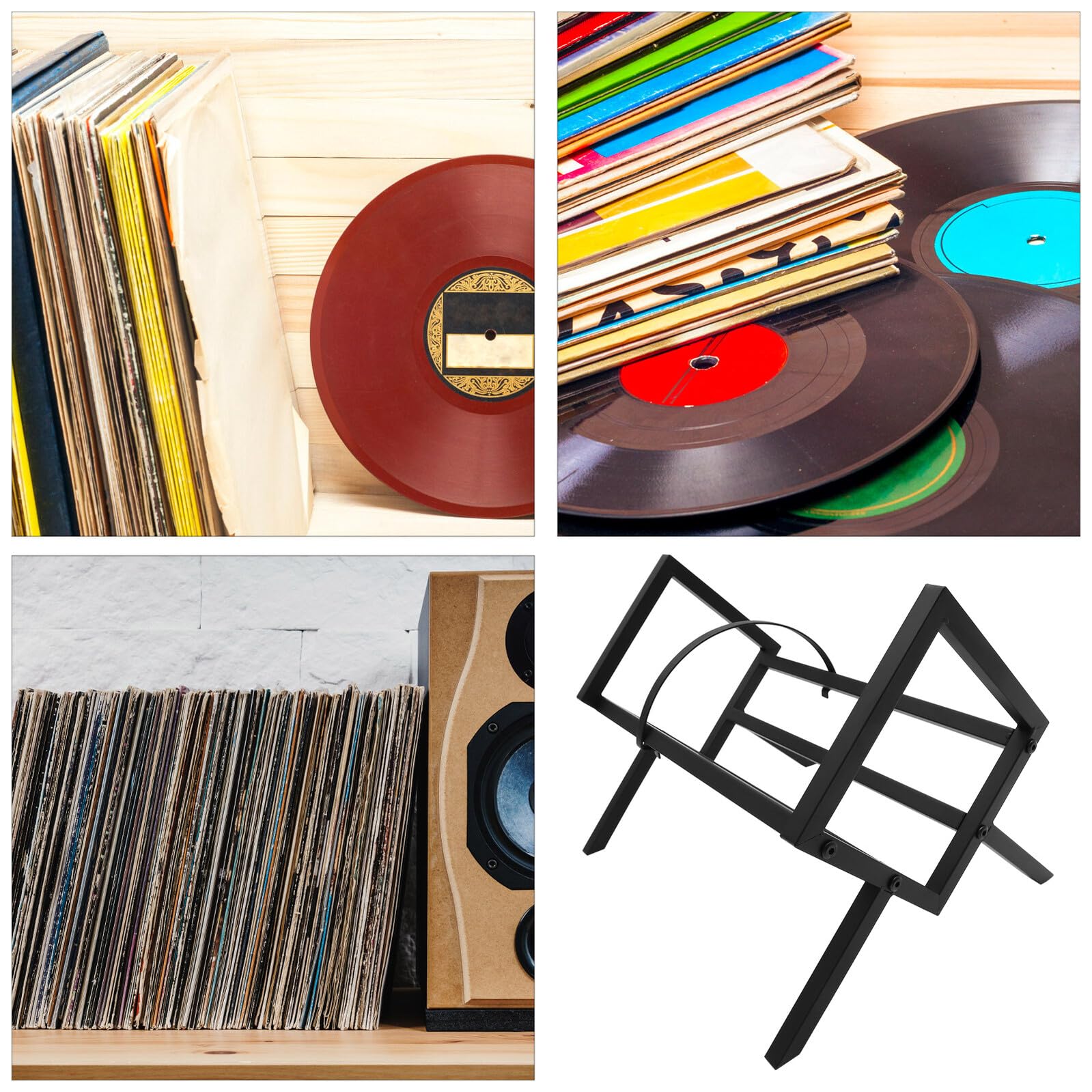 Porta Vinile da Terra in Ferro Nero Design Stabile e Aspetto Semplice Moderno, Organizzatore Desktop per Scaffale Dischi Vinile e CD per Ufficio e Casa