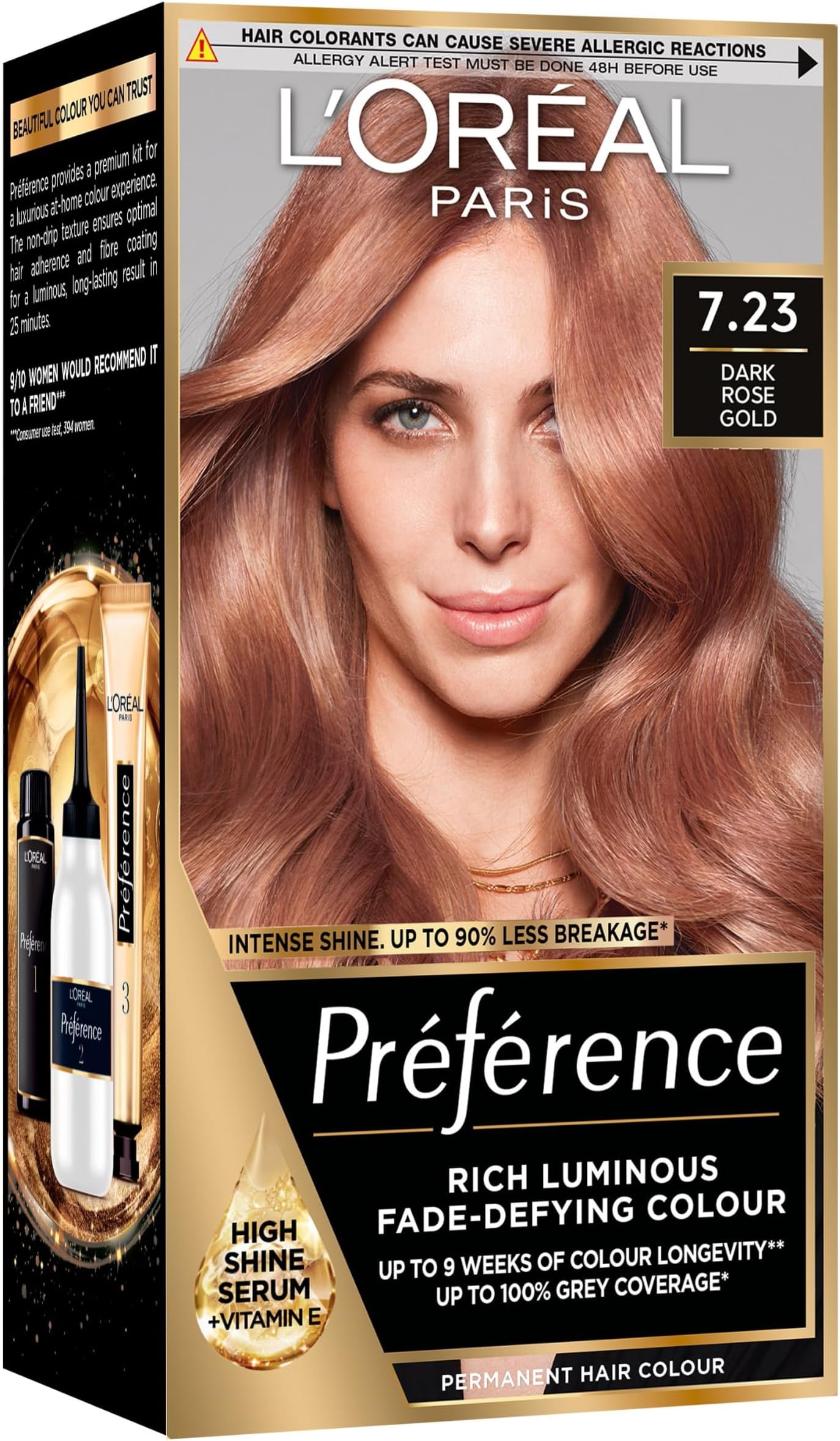 Preference Permanent Luminous Hair Dye, 7.23 Dark Rose Gold | Luminous Permanent Rich Hair Colour, Long Lasting Brilliance, Achieve Radiant Salon-Inspired Results