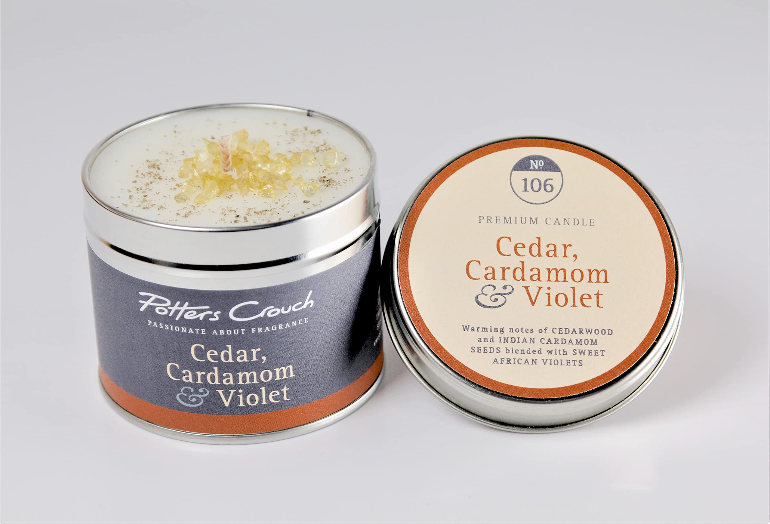 Potters Crouch Scented Candle in a Tin - Cedar, Cardamom & Violet