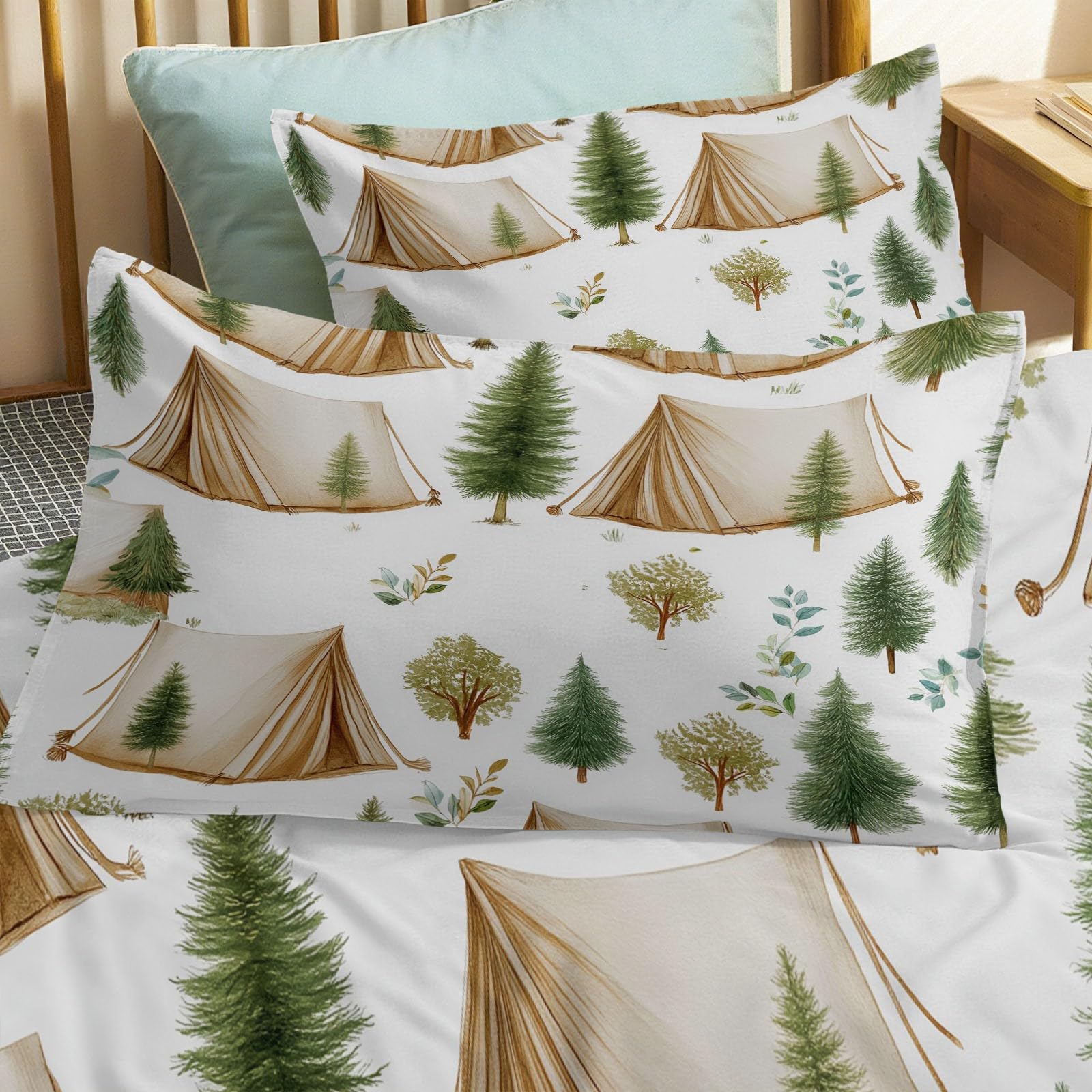 Set copripiumino super king size, 260 x 220 cm, morbido, stampato, moderno, tenda da campeggio, in microfibra spazzolata, copripiumino con 2 federe, bianco