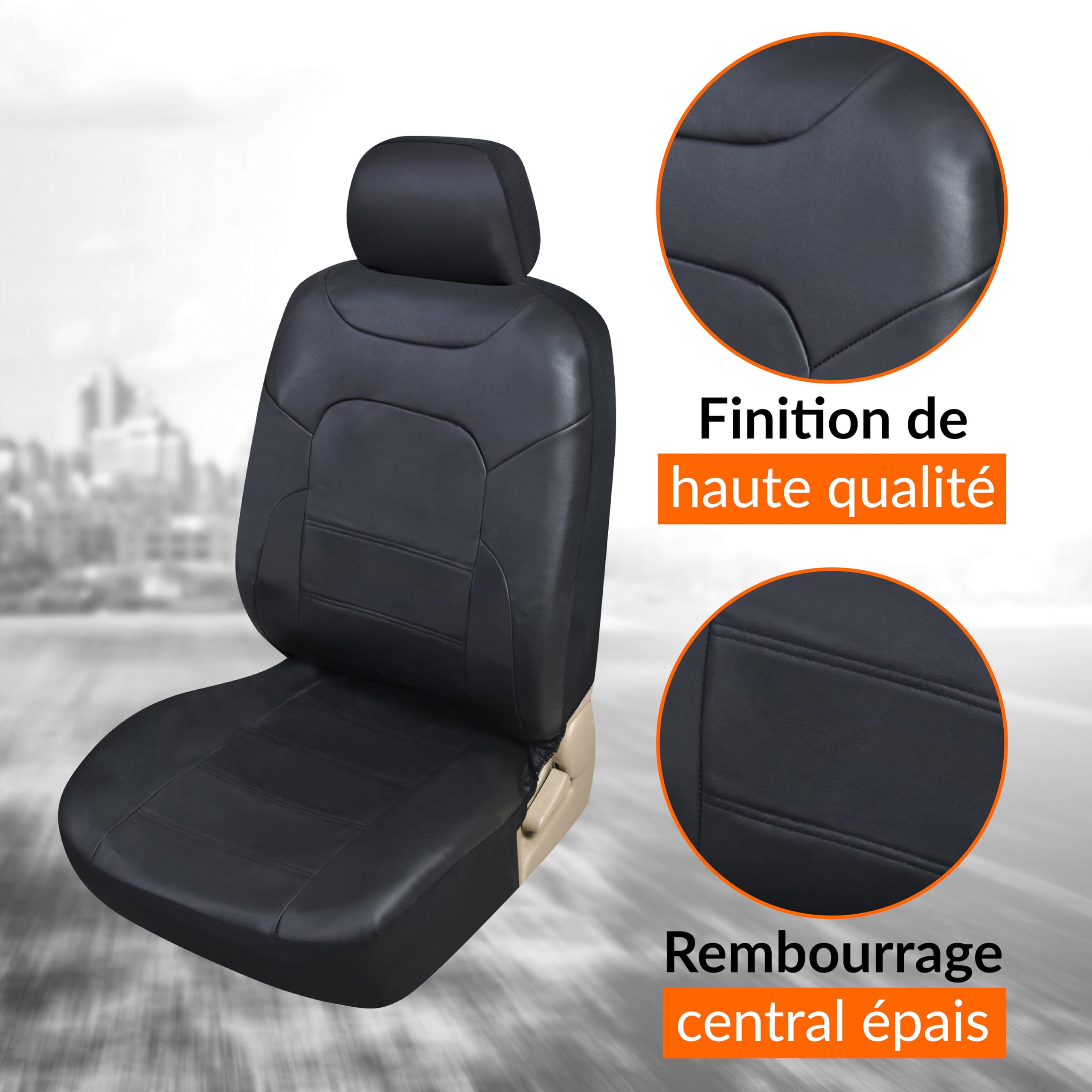 upgrade4cars Housses Sièges Auto Universelles Simili Cuir Noir | Simili cuir facile à nettoyer | plupart des voitures | Été & Hiver