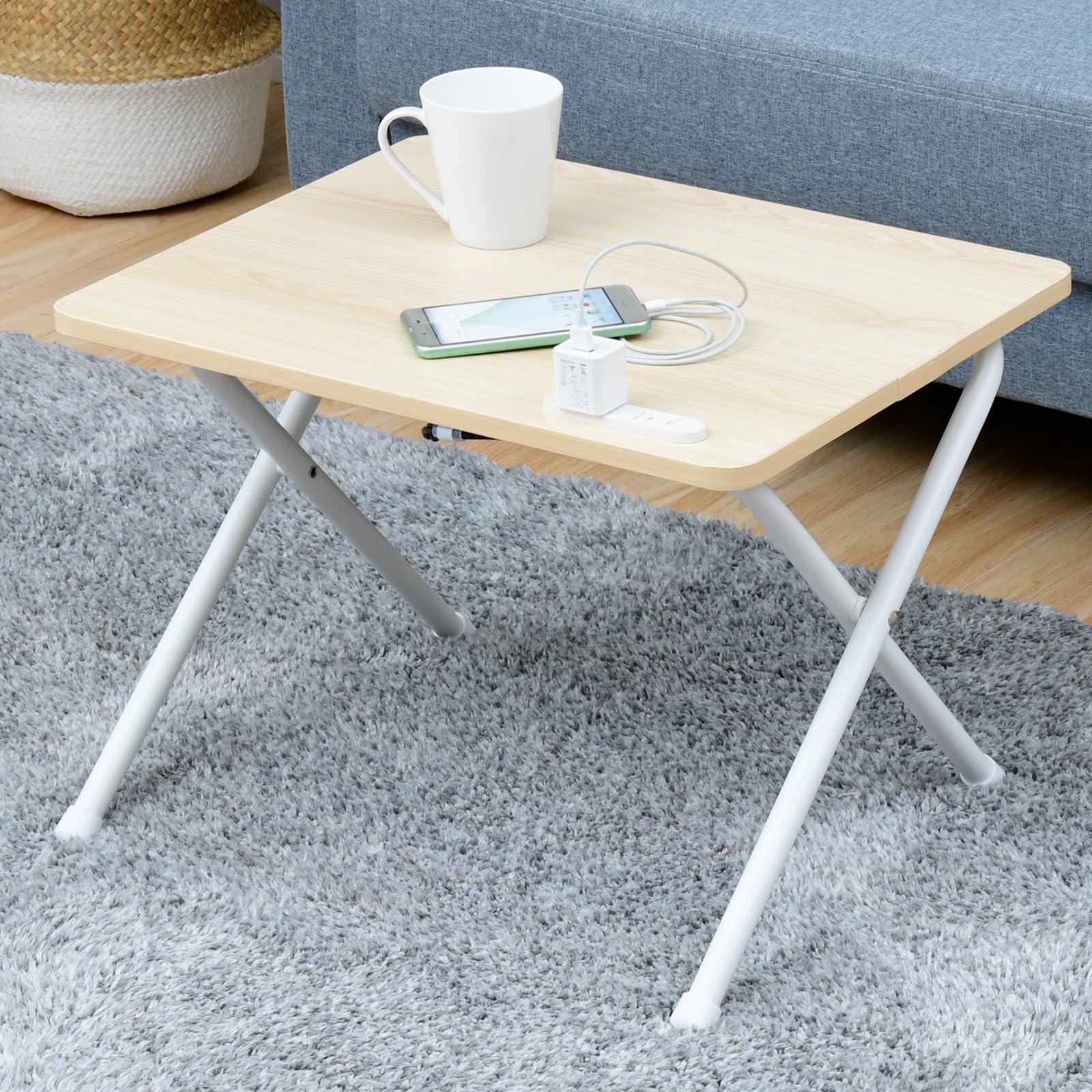 YAMAZENEYST-5040L (WN/WH2) Table, Low Table (Mini/Folding/Outlet), Finished Product, Width 19.7 x Depth 17.7 x Height 14.2 inches (50 x 44 x 36 cm), Living Alone, Wood Natural/White