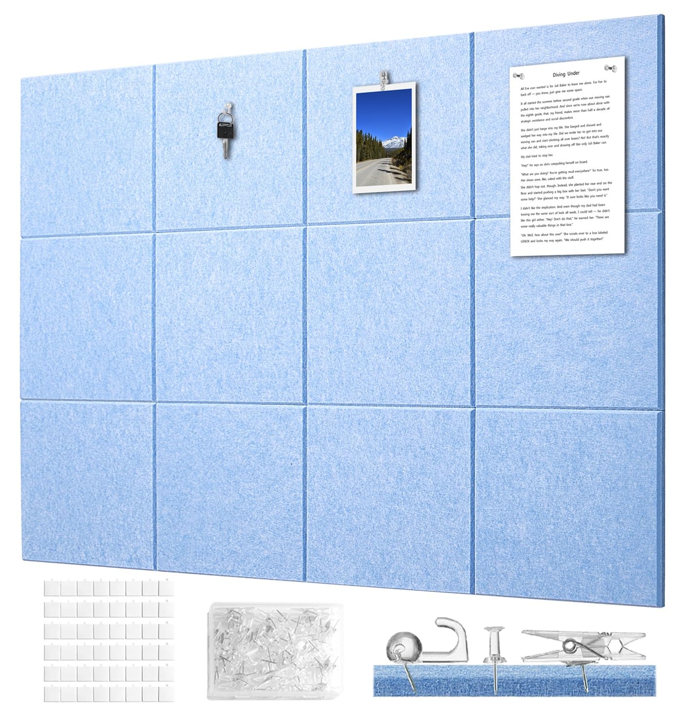 G Gamit Felt Bulletin Board Wall Tiles Large Cork Board Alternative 12 Pack 11.81”x11.81”x0.47” Felt Pin Board Tack Board with Safe Removable Adhesive Tabs for Home Office School 48x36(Light Blue) — image 1