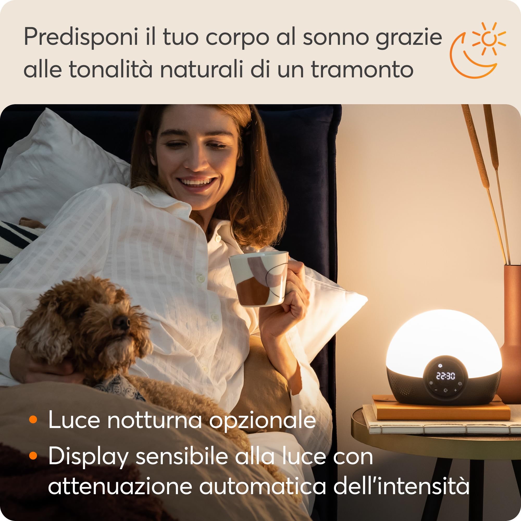 Lumie Bodyclock Glow 150 – Orologio sveglia con luce per risveglio con 9 suoni e funzione di tramonto, 12 W