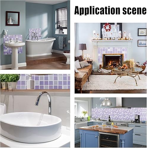Miniatura 2 de PH PandaHall 5 calcomanías de mosaico en muro cuadrado púrpura 3D para despegar y pegar, azulejos autoadhesivos, azulejos de vinilo adhesivos para