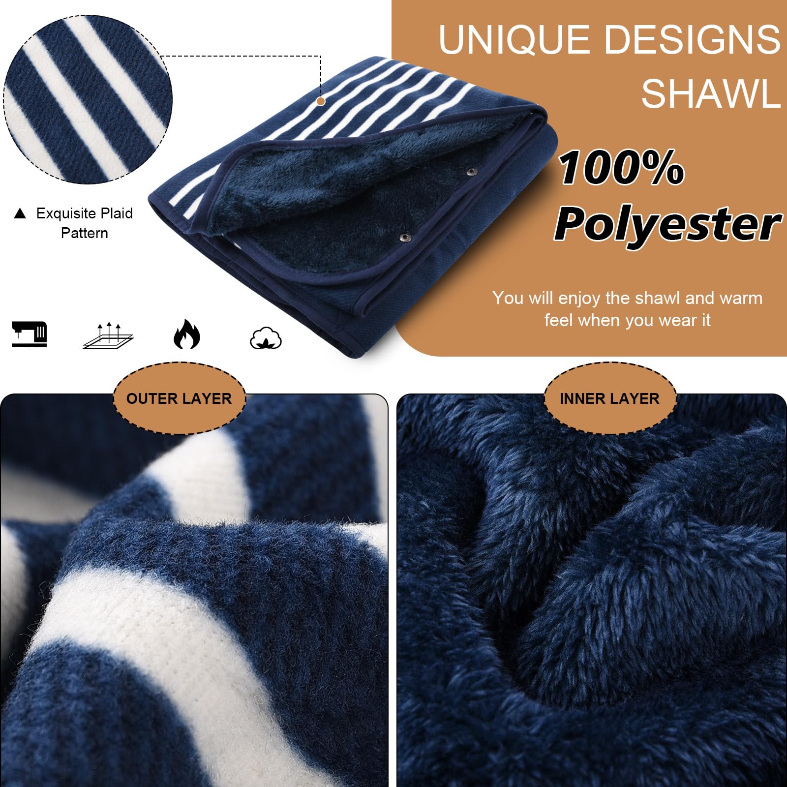 Xnova Poncho Pile con Bottoni Unisex, Open Front Cape Coperta Indossabile Termica, Spessa Scialle Sciarpa Invernale per Donna Uomo