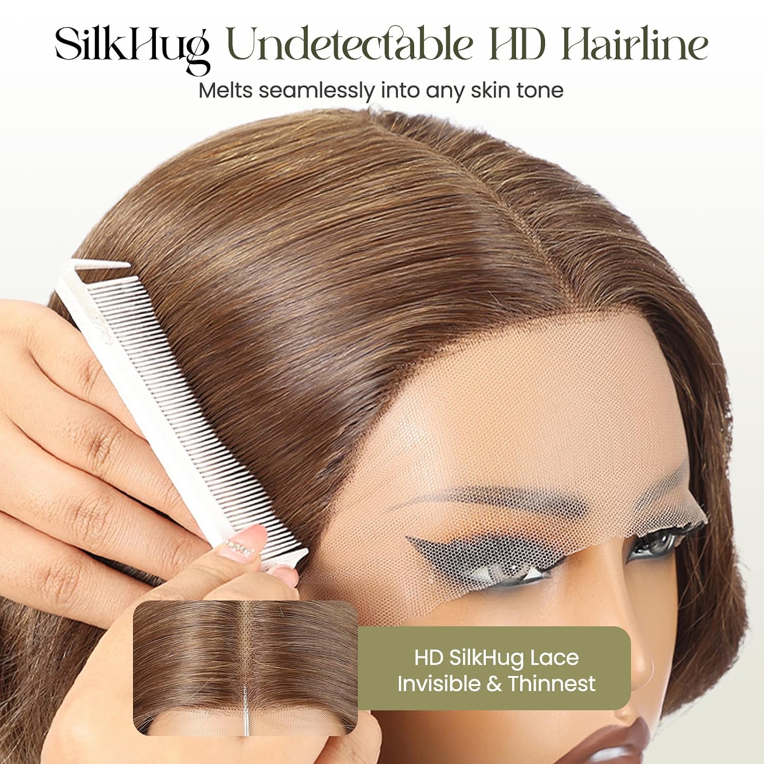Human Hair Wig Blend Lace Front Wig Glueless Wigs for Women with Thin Hair Wavy 20 Inches 13"×5"×1" SilkHug HD Lace Natural and realistic Chestnut brown(8#)