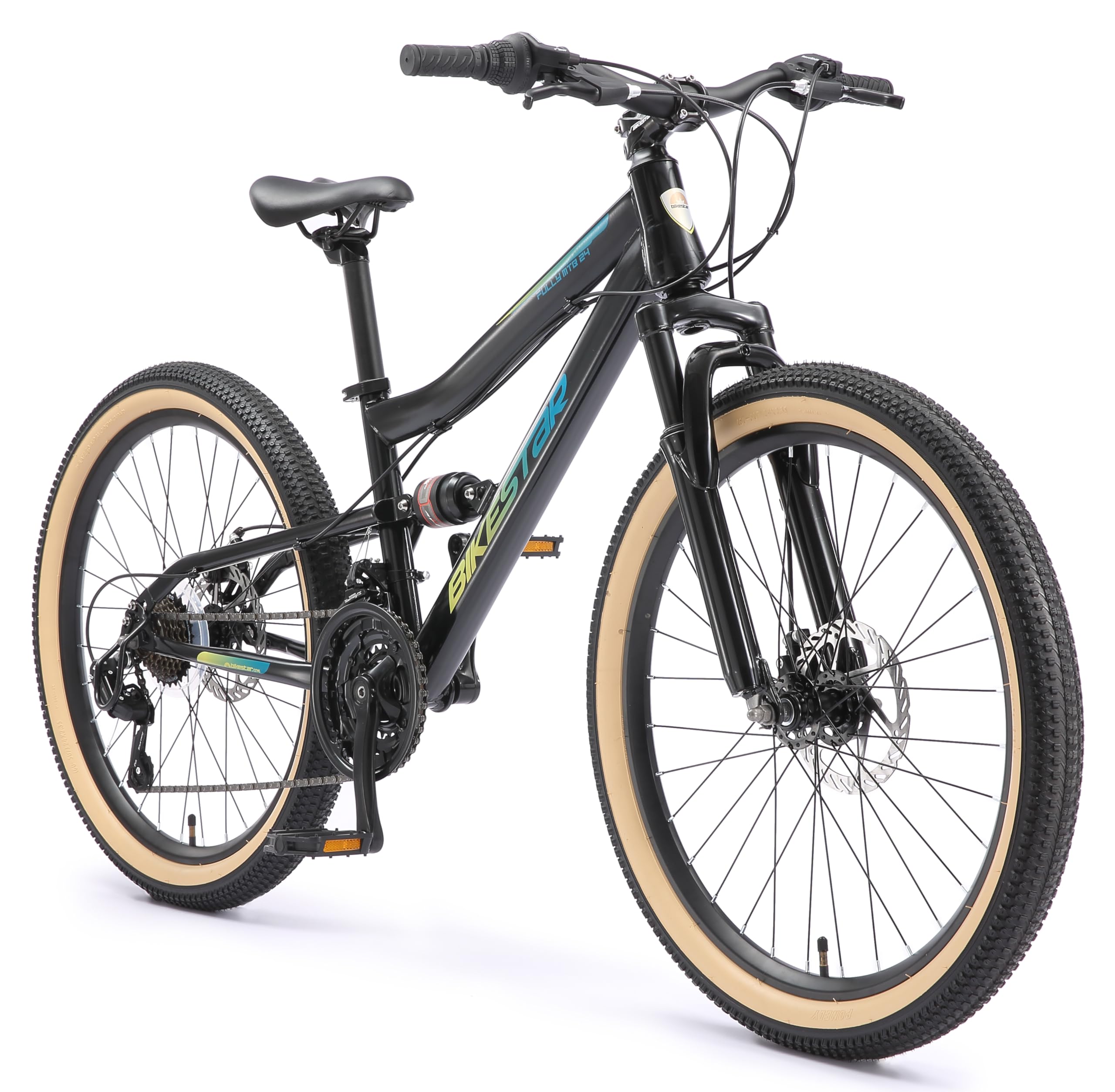 BIKESTAR MTB Mountain Bike Sospensione Completa per Bambini 8 Anni | Bicicletta 24 Pollici 21 velocità Shimano, Freni a Disco