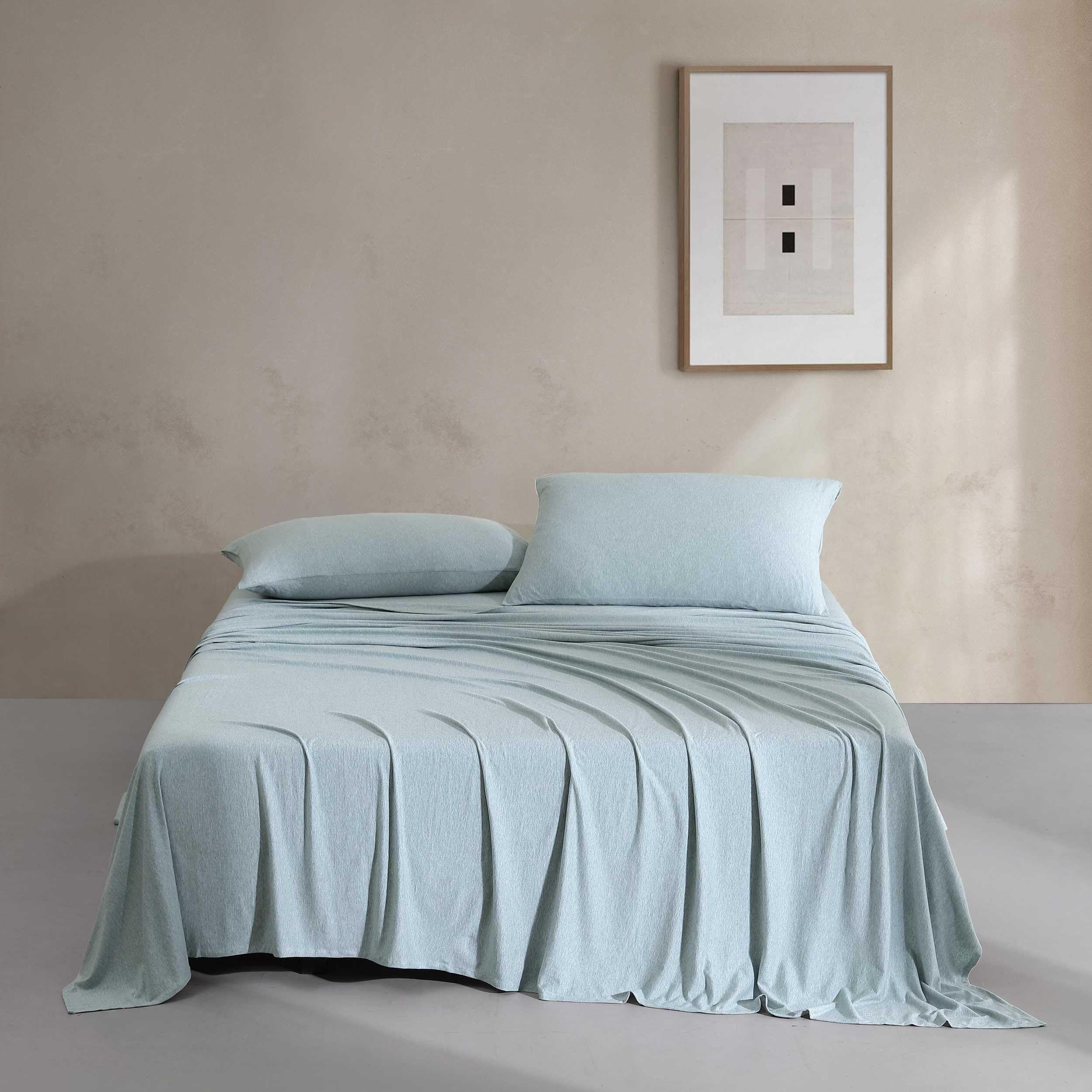 Calvin Klein - Sábanas de Cama King, Juego de Ropa de Cama de Jersey de Mezcla de algodón con Bolsillos Profundos, Esenciales de Ropa de Cama súper Suaves y acogedores (algodón Moderno Aguamarina