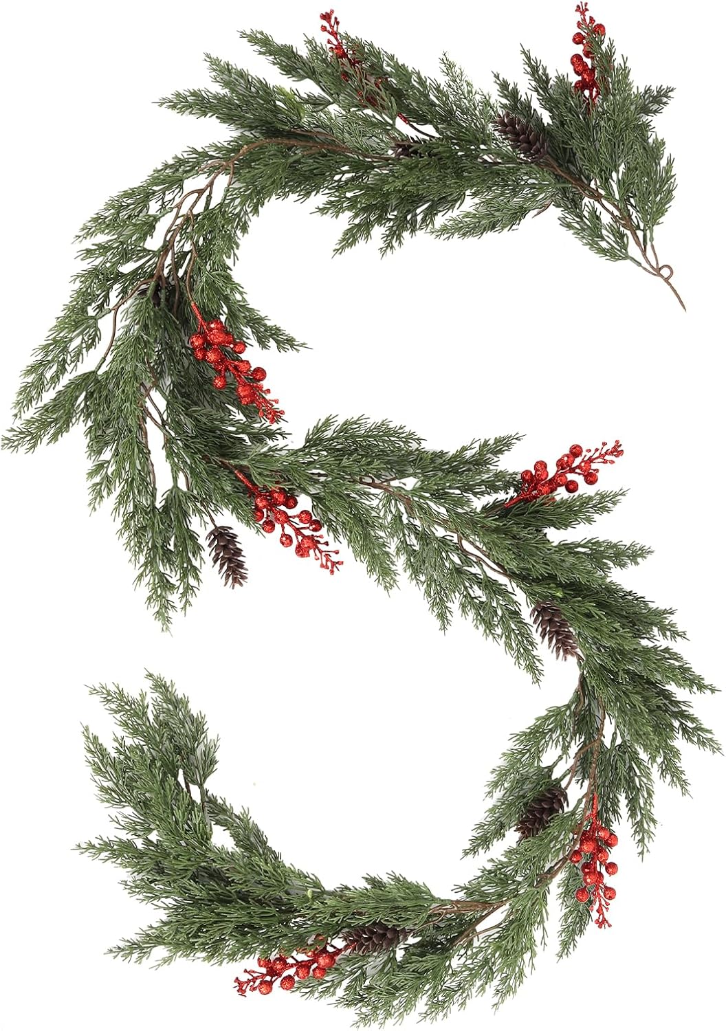 Christmas Garlands Decorations Artificial Plants with Poinsettias Artificial Christmas Flowers Glitter Berry Pinecone Greenery Stems Front Door/Fireplace Hanging Decoration for Winter (1pc-Red)
