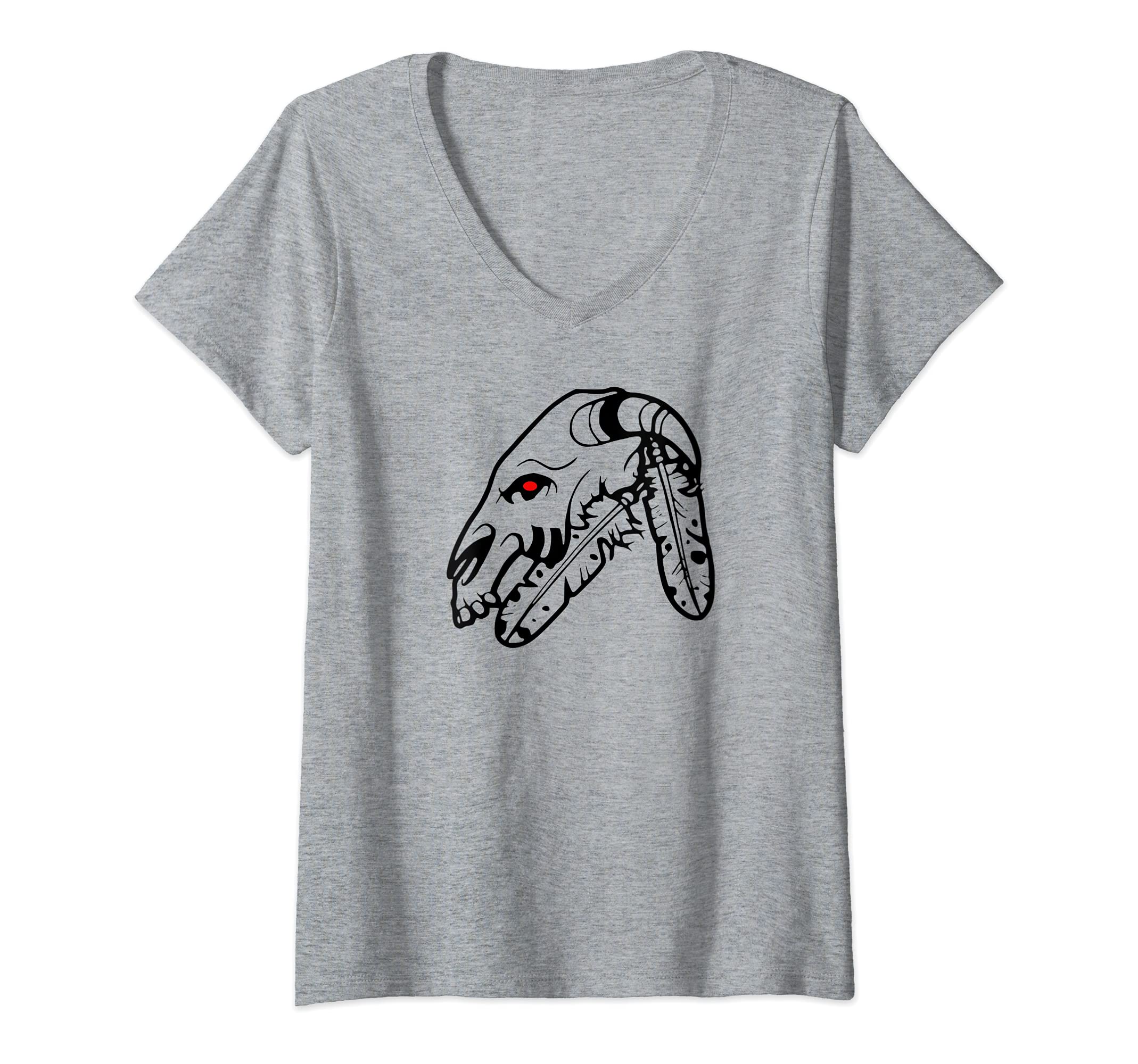 Womens Rams Skull tattoo - Native American Indian Tattoo V-Neck T-Shirt, Grey