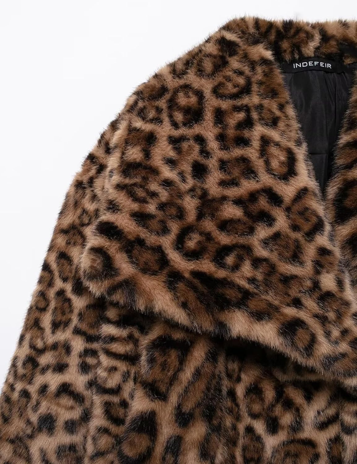 Perbai Women's Cropped Faux Fur Jacket Leopard Printed Lapel Open Front Shaggy Furry Winter Coat - Image 7