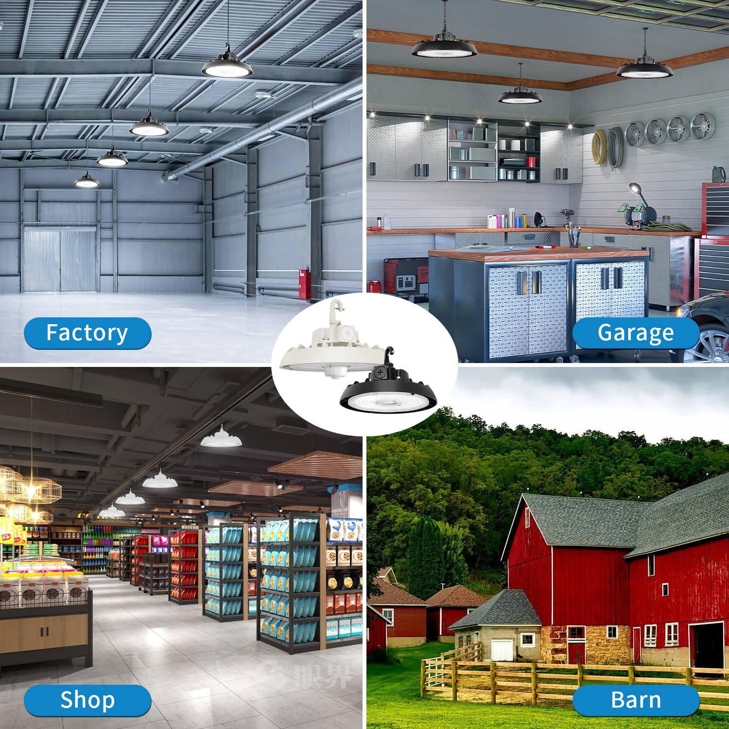 8 Pack UFO LED High Bay Light With Motion Sensor 150 200 240W 21000 28000 33600lm 2CCT 4000K — view 8