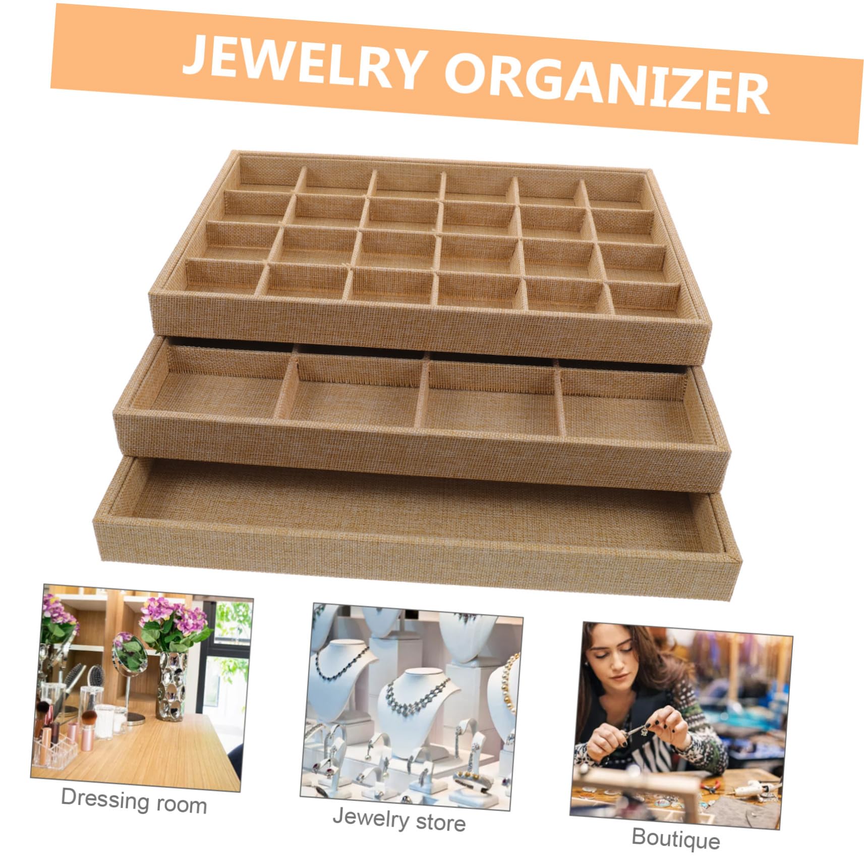 Alipis Organizador De Joyas Bandeja 3 Piezas Lino, Caja Organizadora Para Collares, Anillos y Pendientes, Portátil y Funcional Para Mujeres, Adecuado Para Almacenamiento y Exhibición Hogar